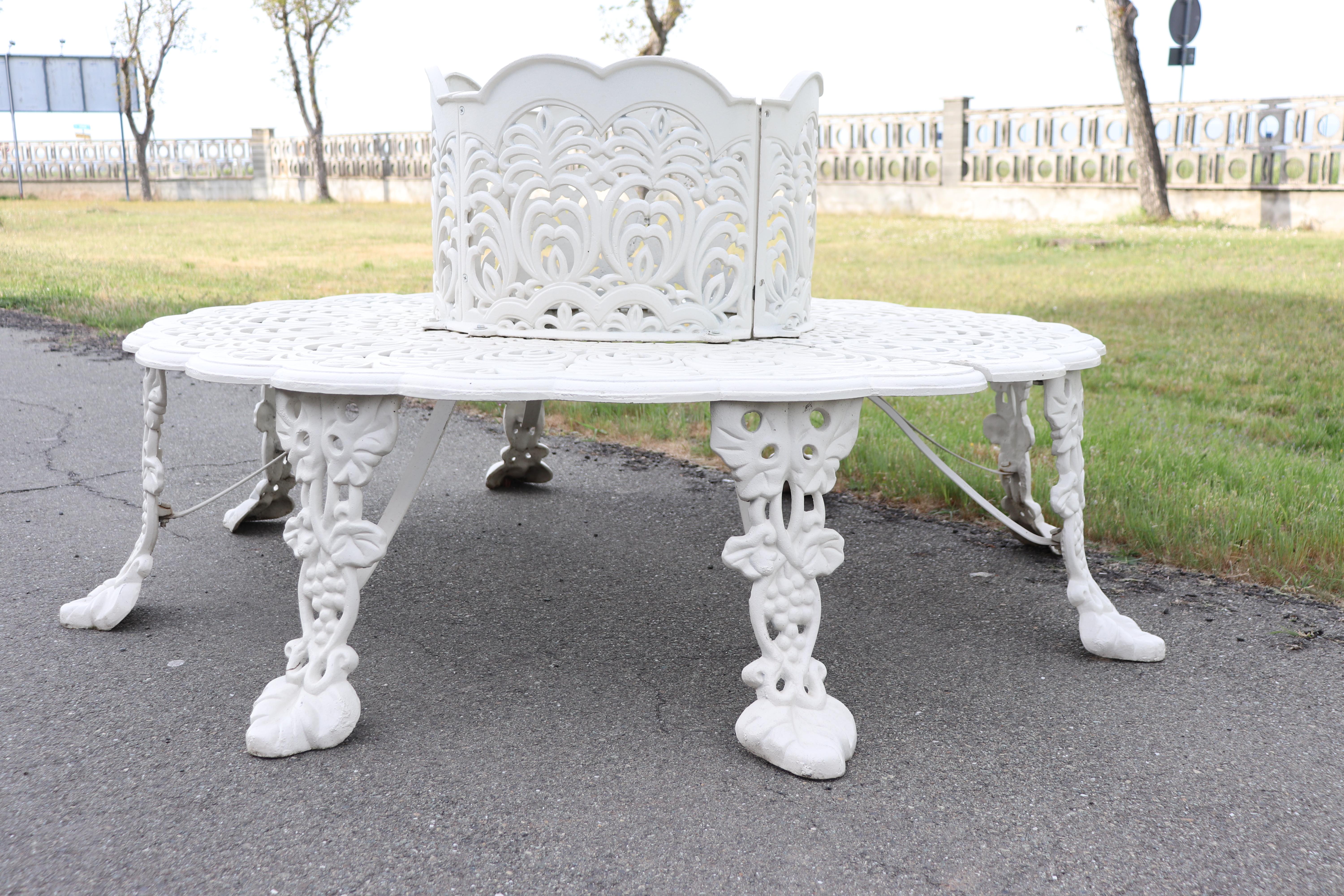 Early 20th Century Italian Rare Garden Tree Bench in White Wrought Iron 2