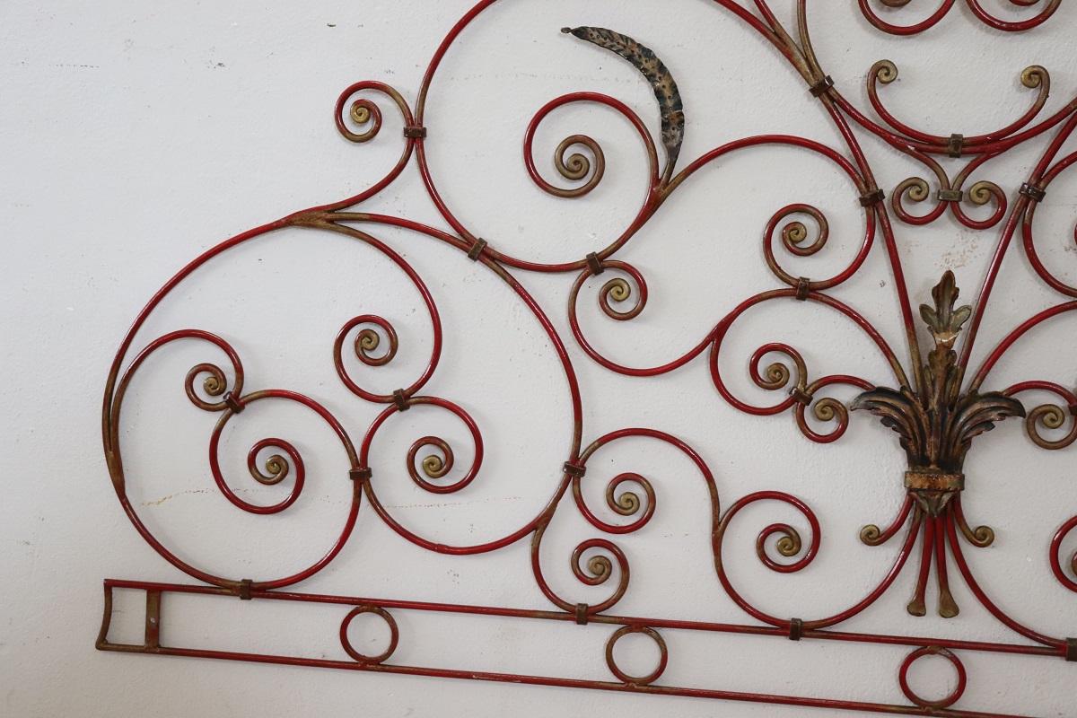 Early 20th Century Italian Red Iron Double Bed Headboard For Sale 1