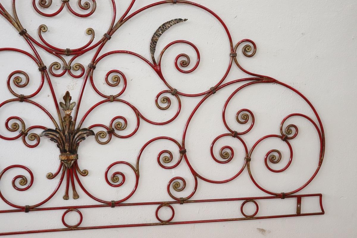 Early 20th Century Italian Red Iron Double Bed Headboard For Sale 3