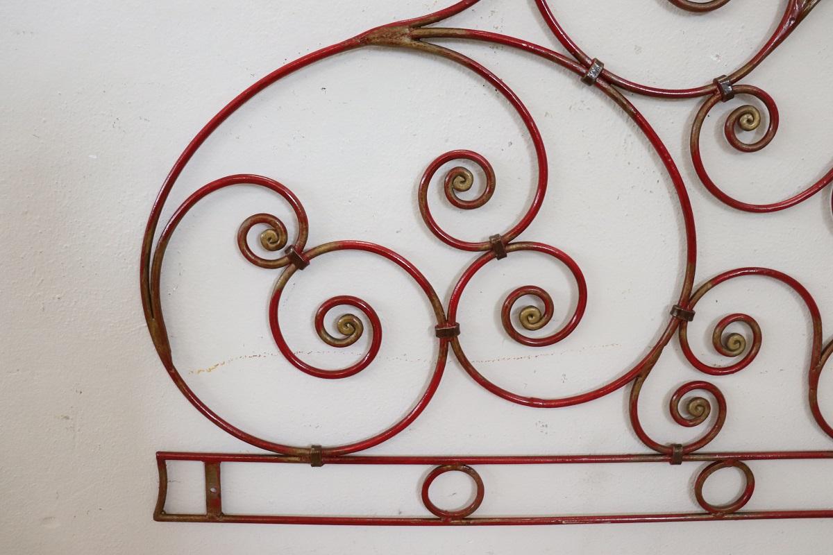 Early 20th Century Italian Red Iron Double Bed Headboard For Sale 5