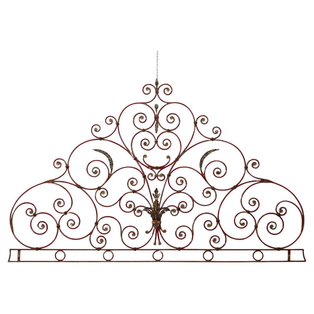 Early 20th Century Italian Red Iron Double Bed Headboard