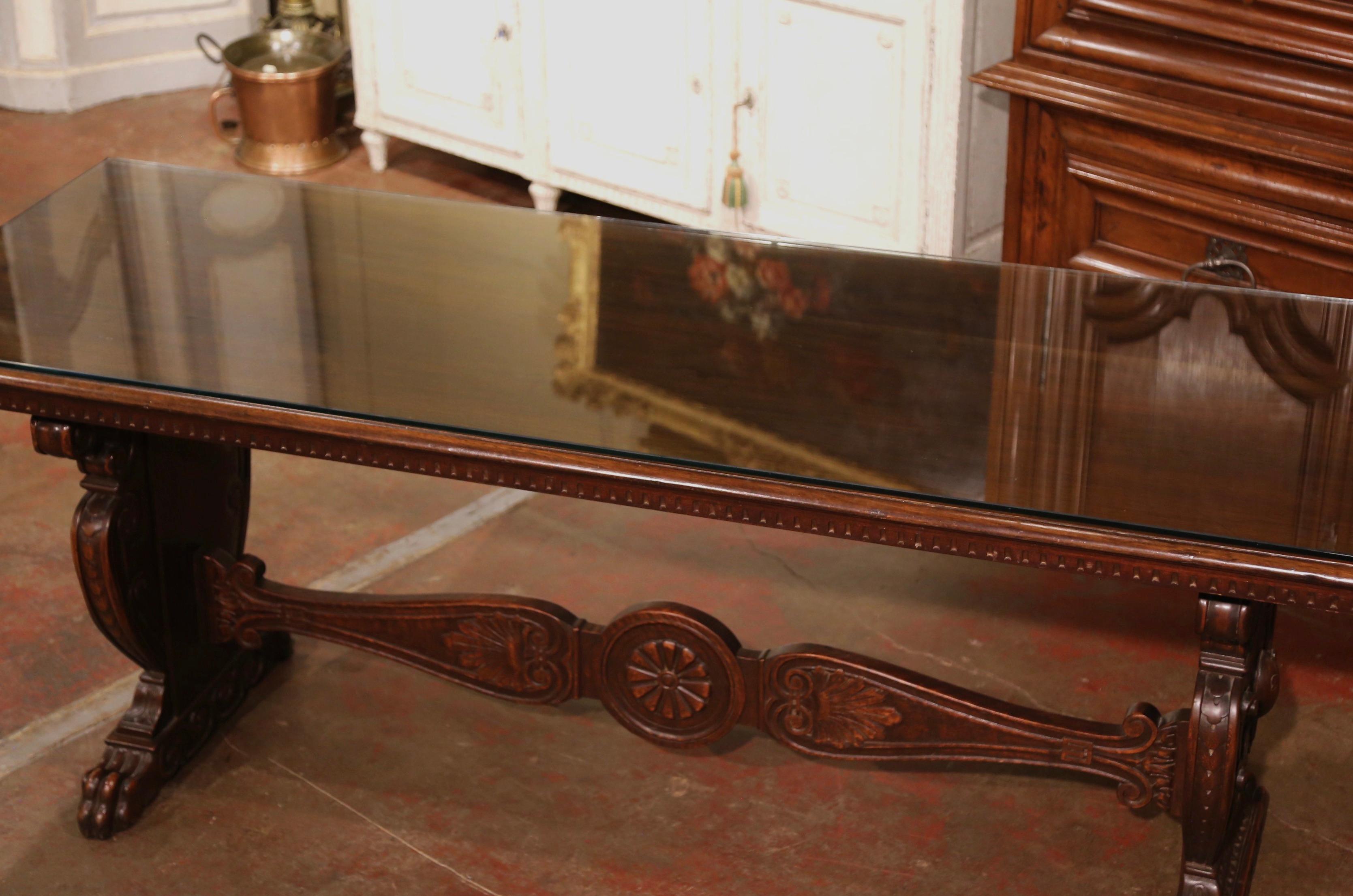 Hand-Carved Early 20th Century Italian Renaissance Carved Mahogany Library Console Table