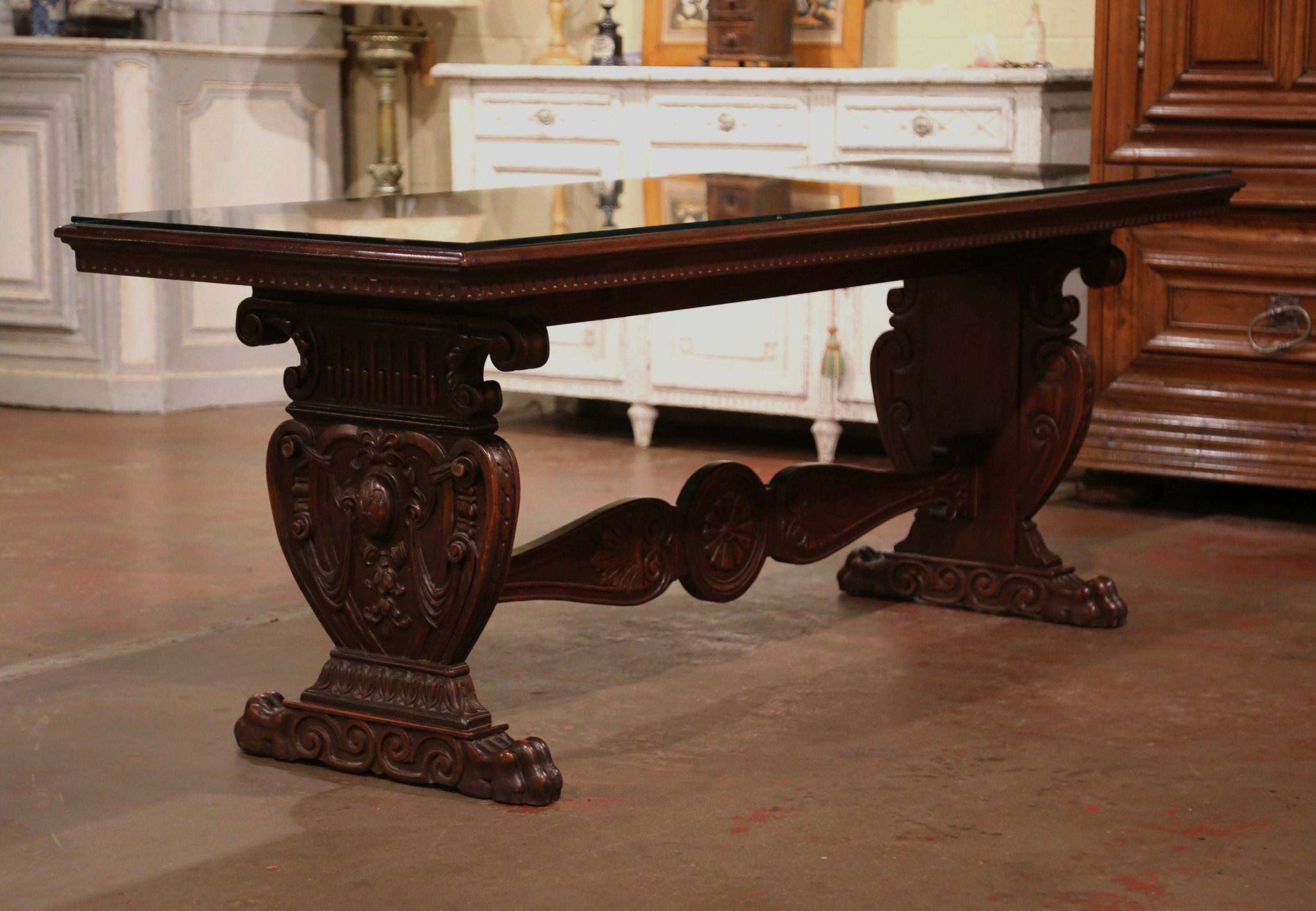 Early 20th Century Italian Renaissance Carved Mahogany Library Console Table 4