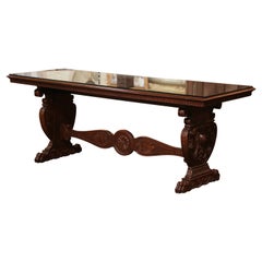 Antique Early 20th Century Italian Renaissance Carved Mahogany Library Console Table
