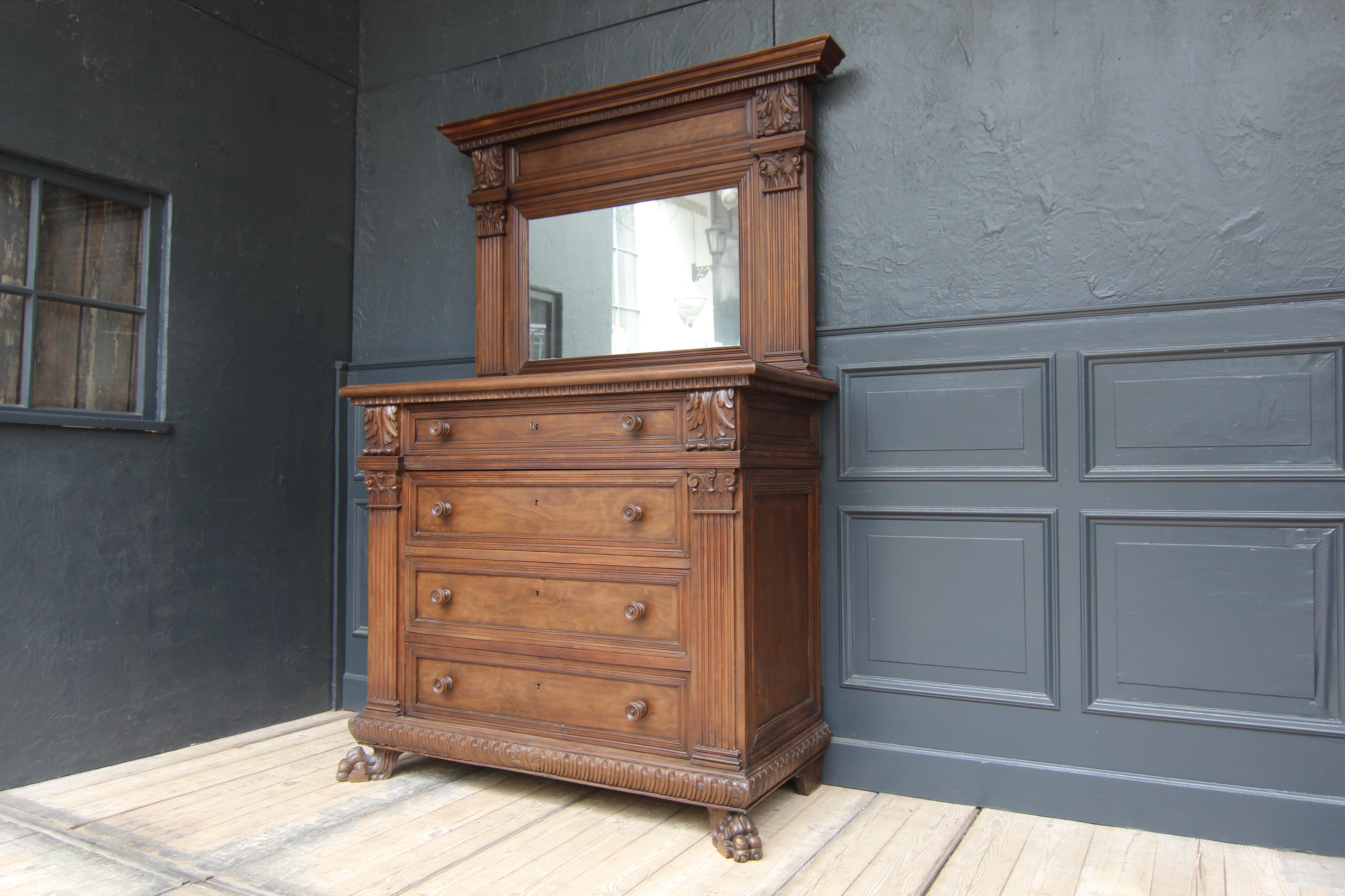 Veneer Early 20th Century Italian Renaissance Revival Chest of Drawers with Mirror Top For Sale