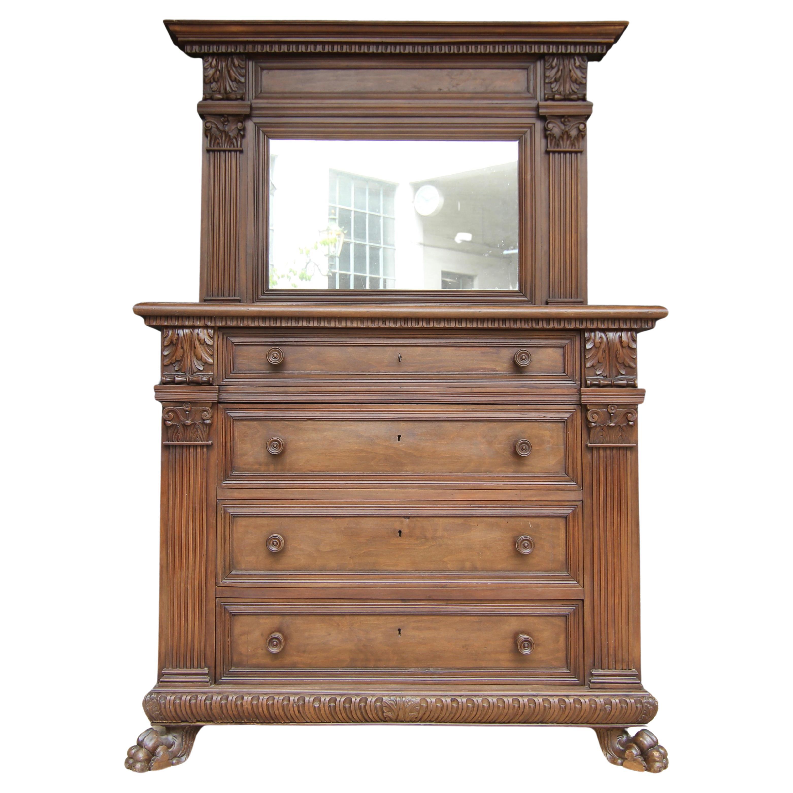Early 20th Century Italian Renaissance Revival Chest of Drawers with Mirror Top For Sale