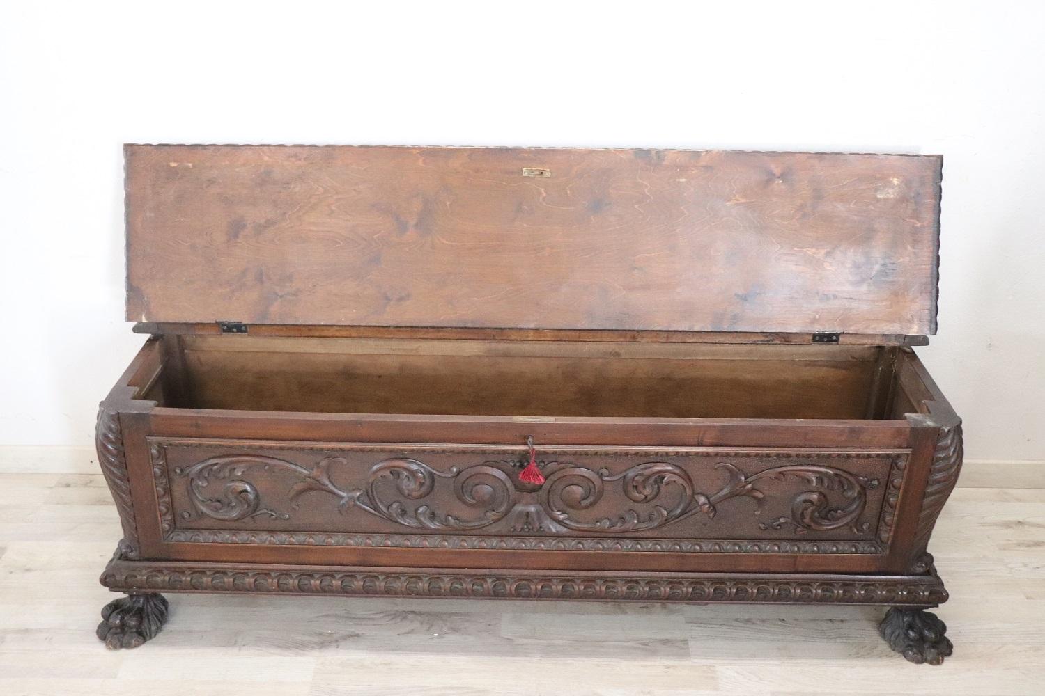 Early 20th Century Italian Renaissance Style Carved Walnut Blanket Chest 7