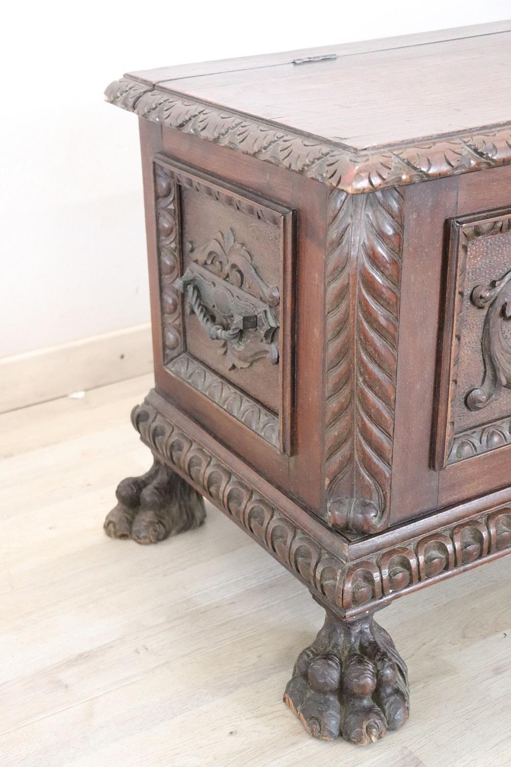 Hand-Carved Early 20th Century Italian Renaissance Style Carved Walnut Blanket Chest