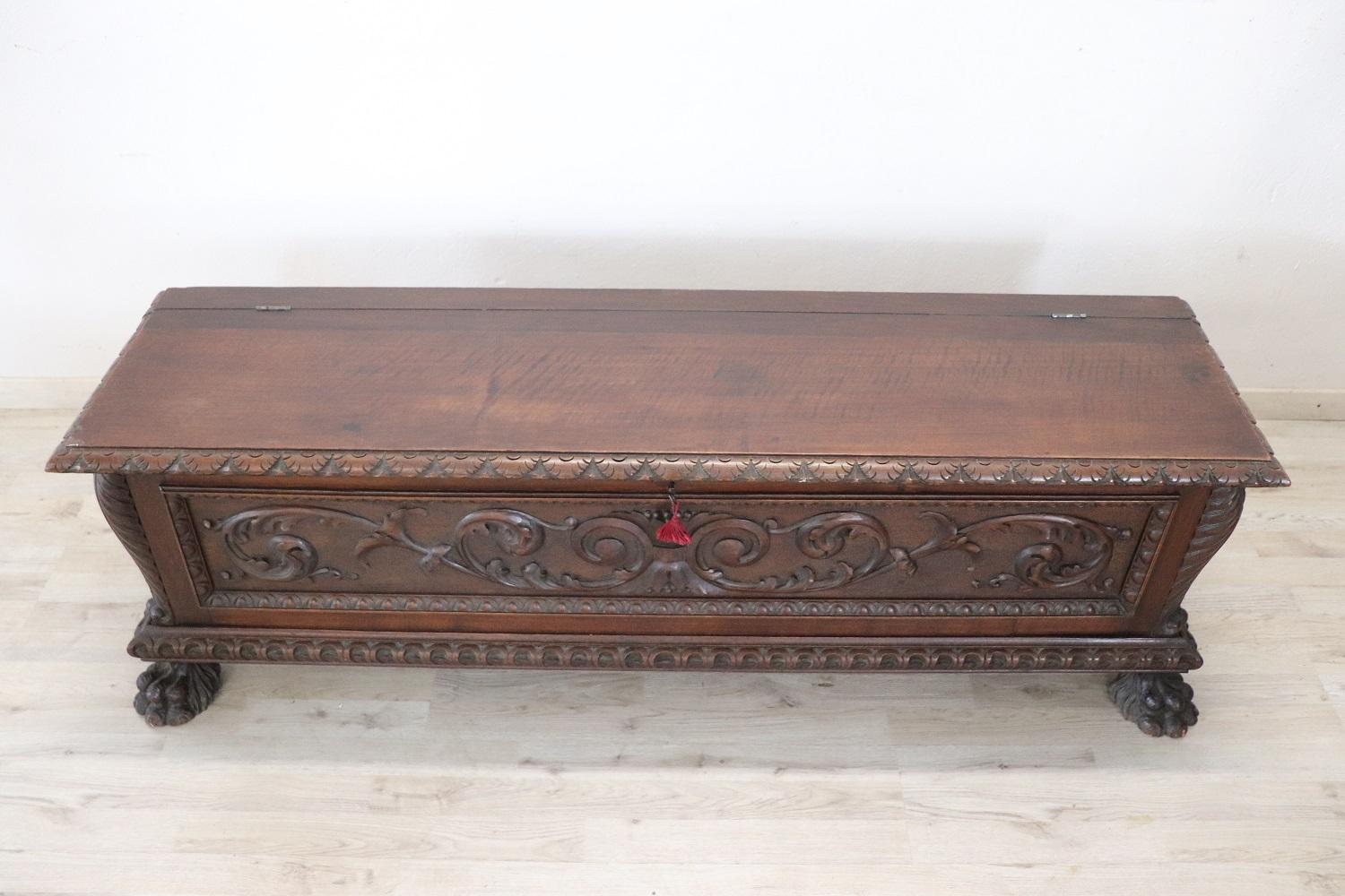 Early 20th Century Italian Renaissance Style Carved Walnut Blanket Chest 1