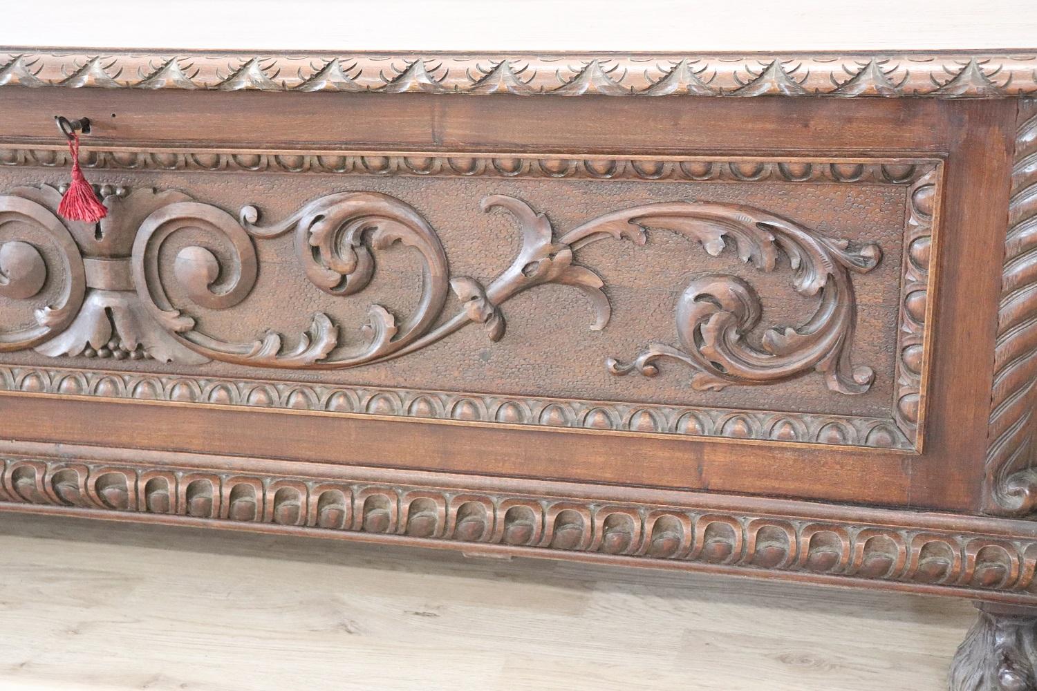 Early 20th Century Italian Renaissance Style Carved Walnut Blanket Chest 2