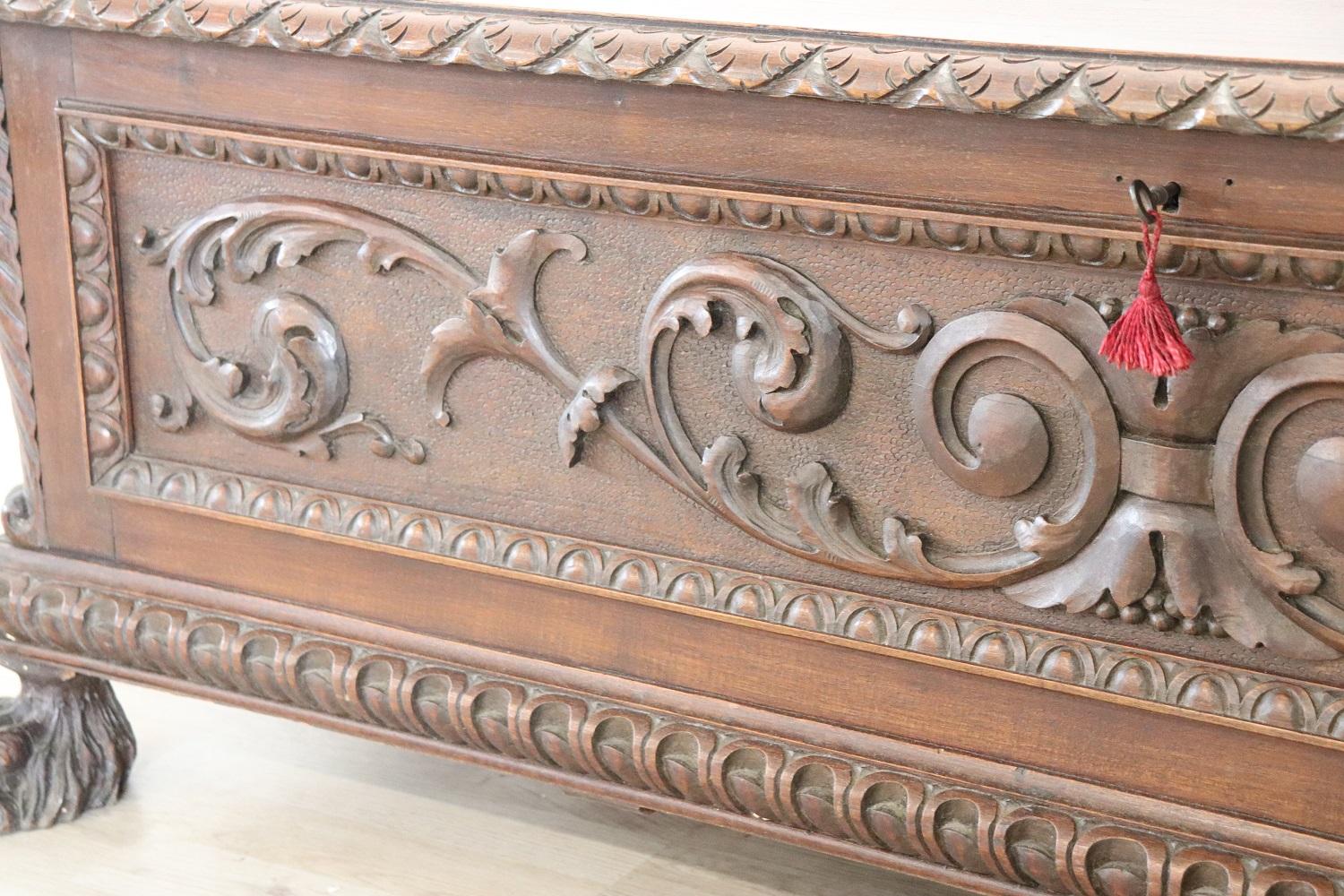 Early 20th Century Italian Renaissance Style Carved Walnut Blanket Chest 3