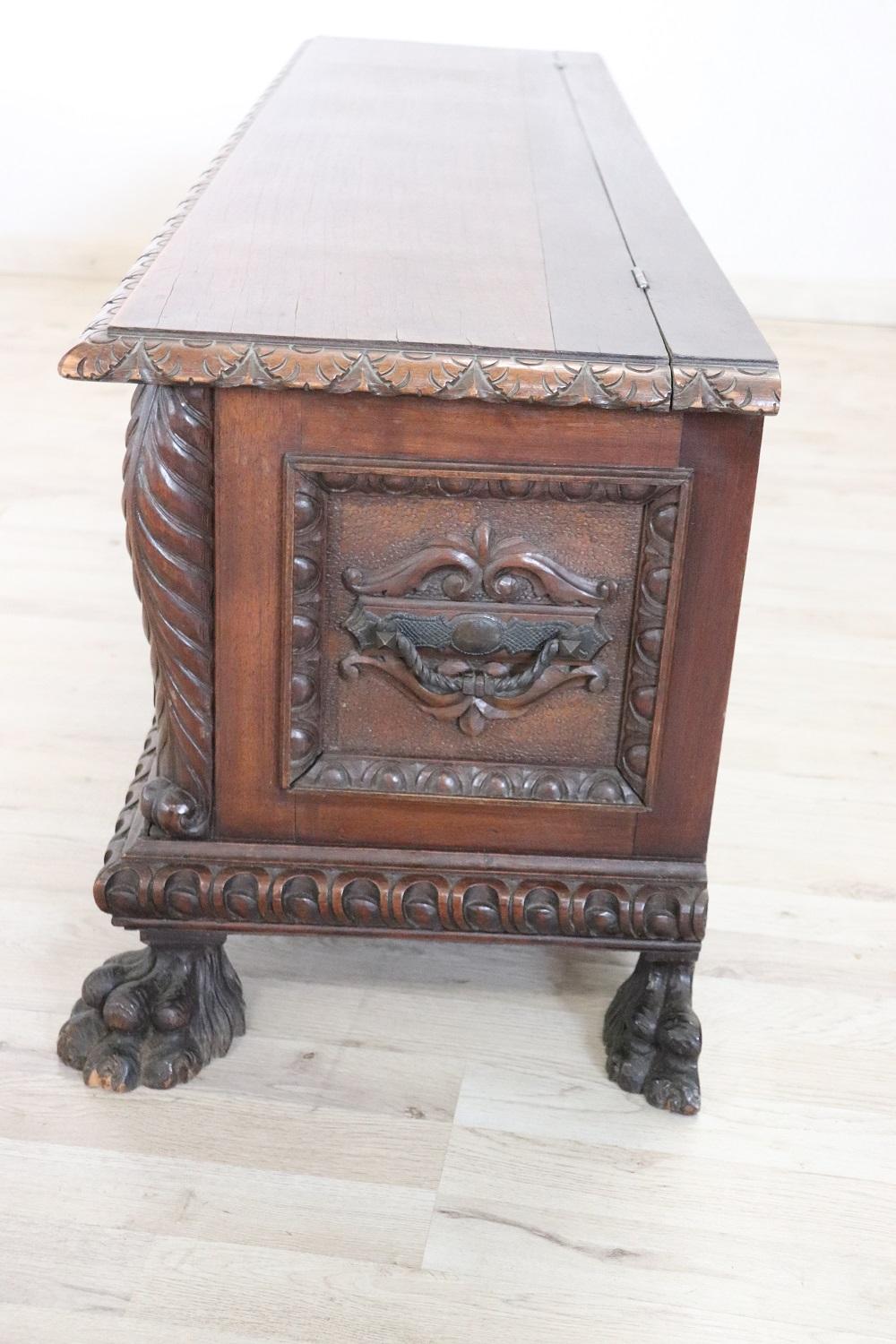 Early 20th Century Italian Renaissance Style Carved Walnut Blanket Chest 5
