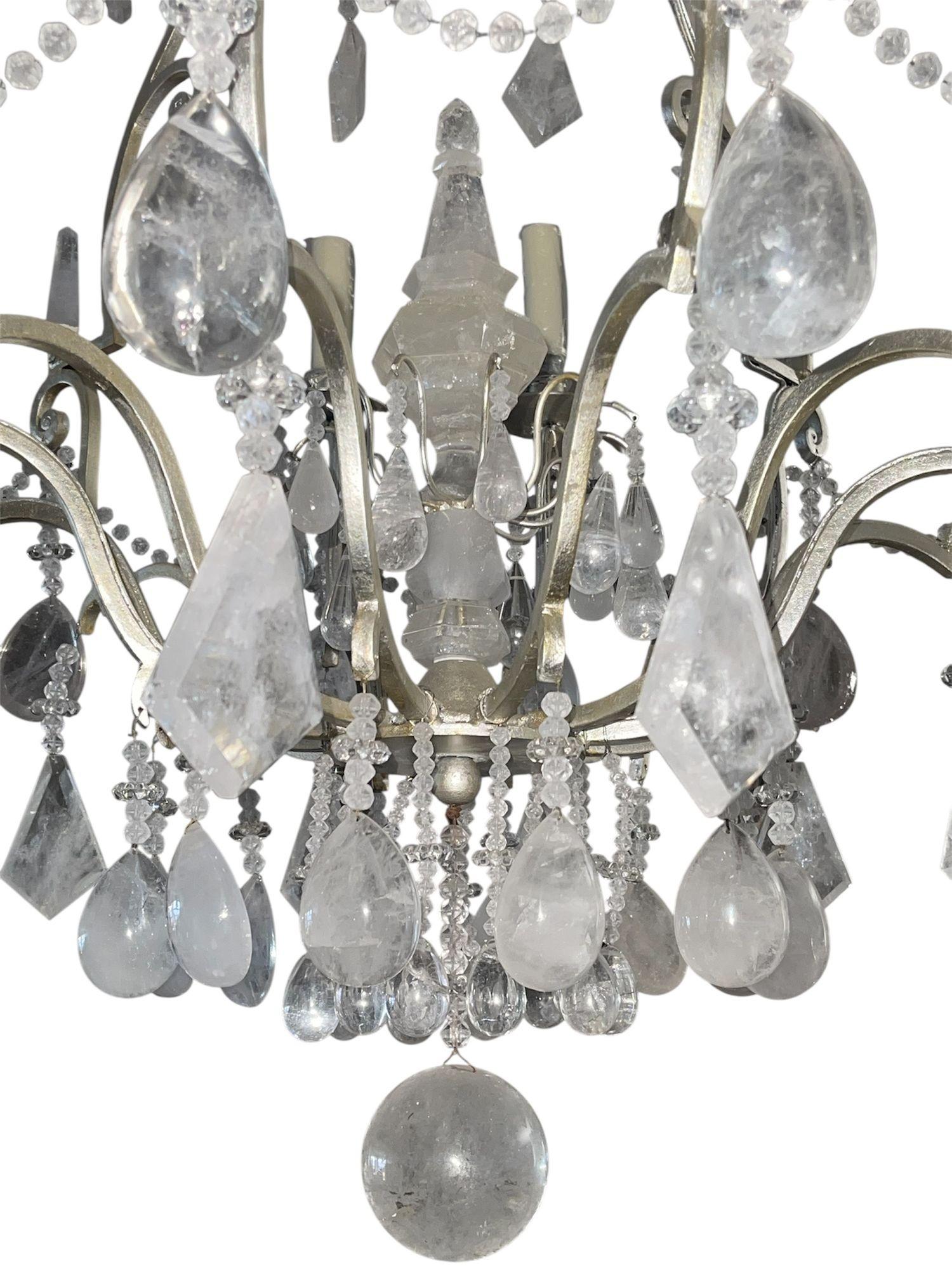 XX secolo Lampadario in cristallo di rocca e ferro dorato dei primi del Novecento. in vendita
