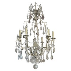 Early 20th Century Italian Rock Crystal and Gilt Iron Chandelier.