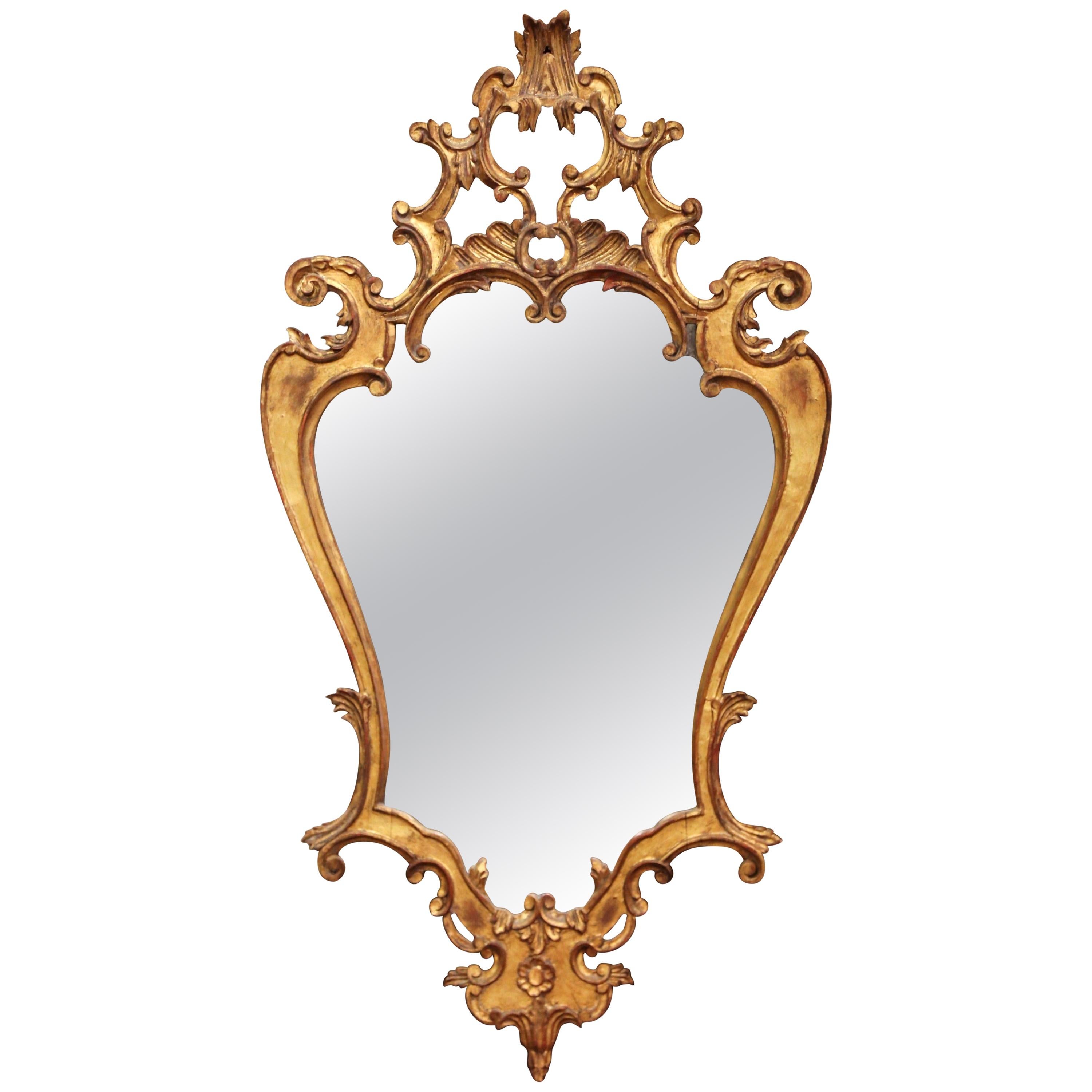 Early 20th Century Italian Rococo Carved Giltwood Wall Mirror