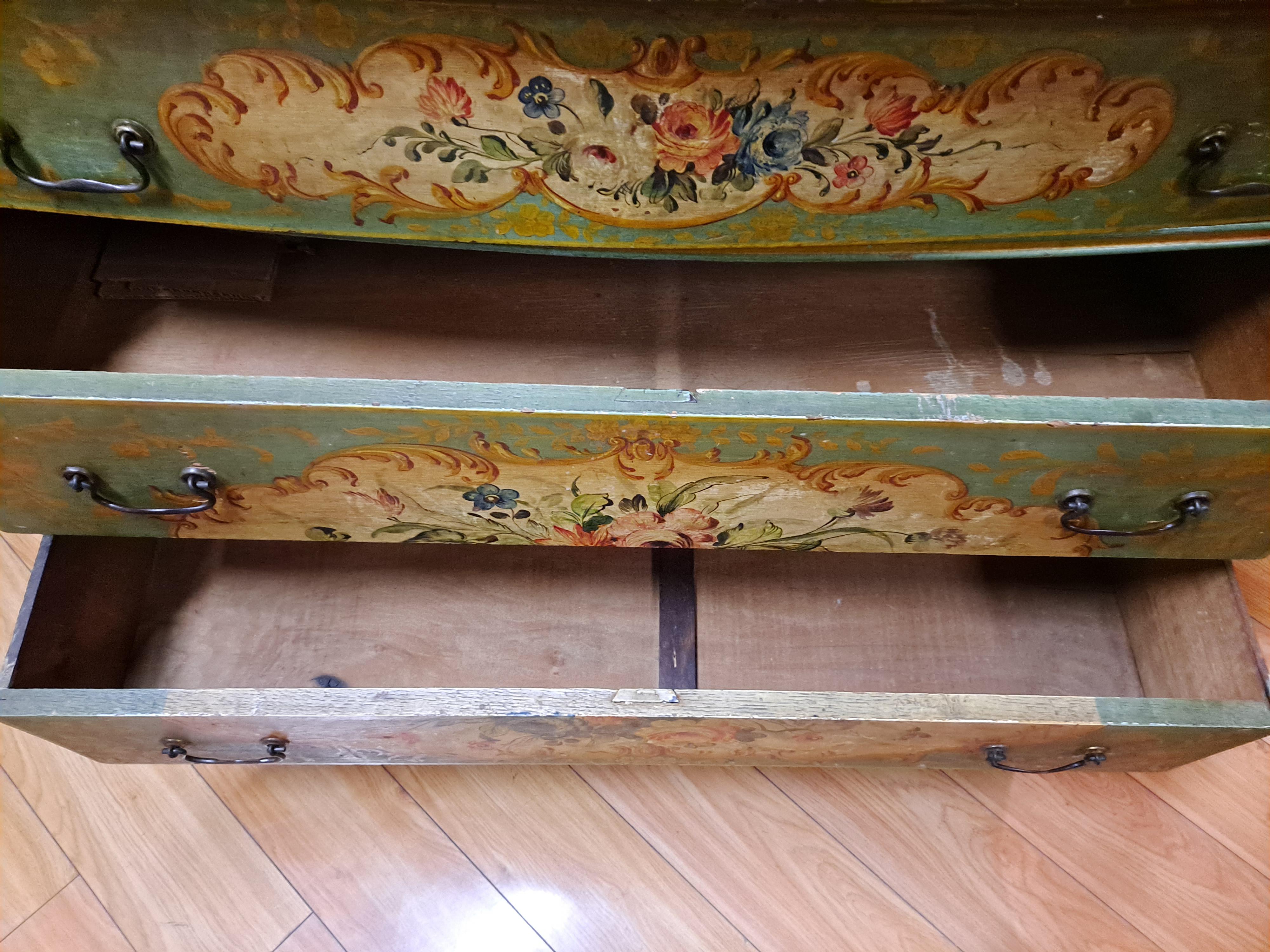 Early 20th C. Italian Rococo Style Handpainted 3-Drawer Commode For Sale 2