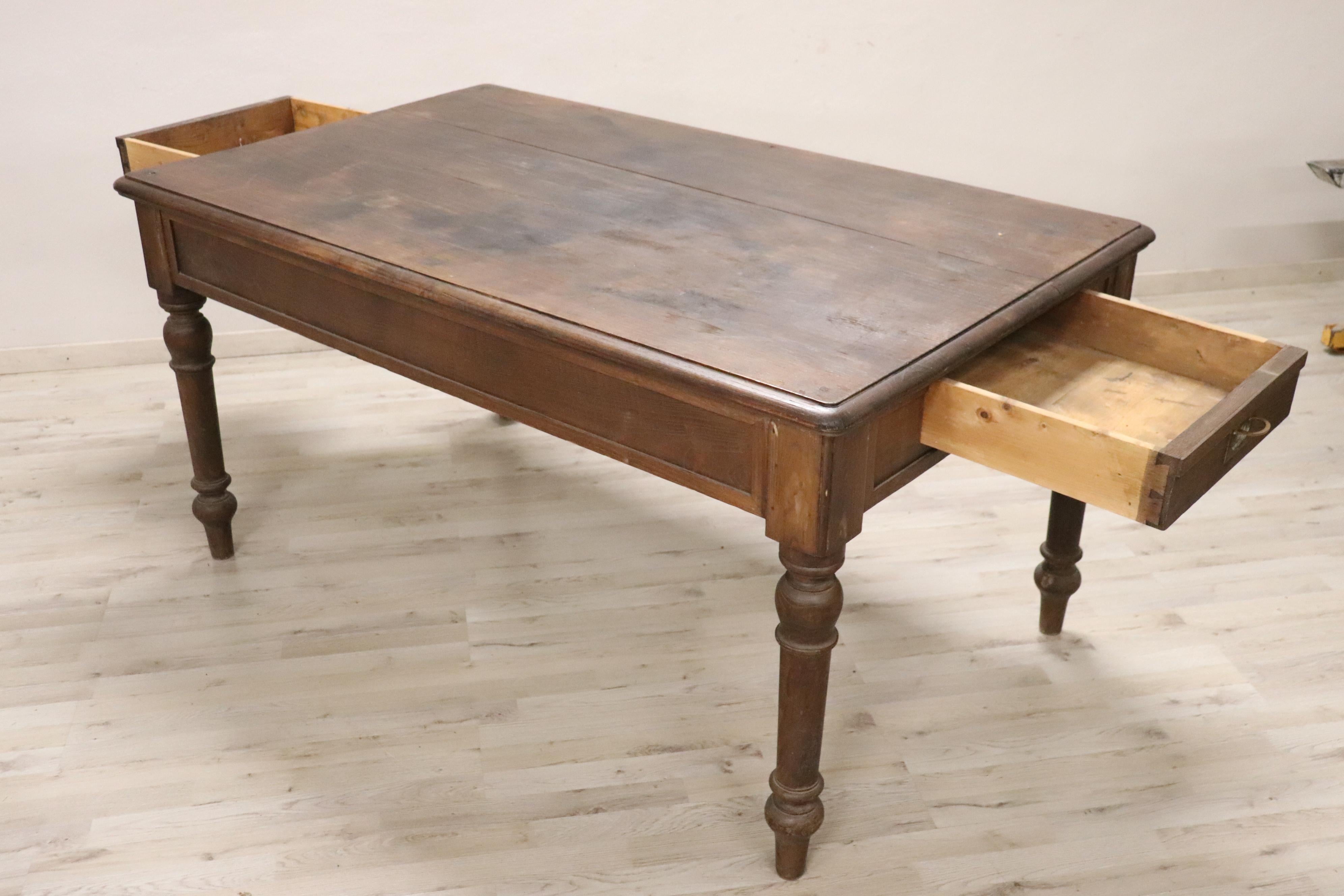 Chêne Table de cuisine ou table de salle à manger rustique italienne du début du 20e siècle en Oak Wood en vente