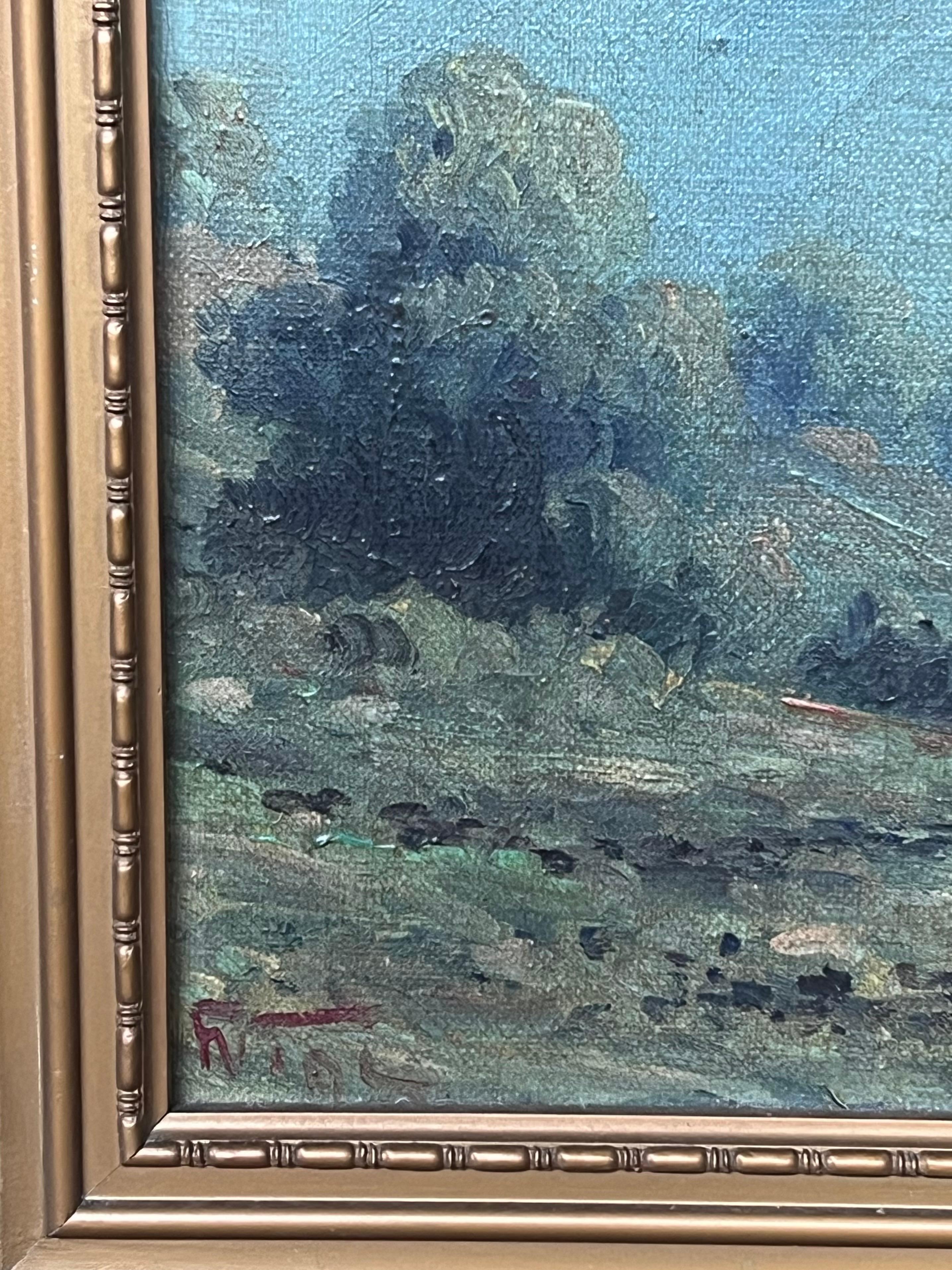 The Italian Alps
Italian School, early 20th century
signed oil on canvas, framed 
framed: 18 x 21.5 inches
canvas: 14 x 17 inches
Provenance: private collection, Shropshire, England
Condition: the frame is in shabby condition but sound; the painting