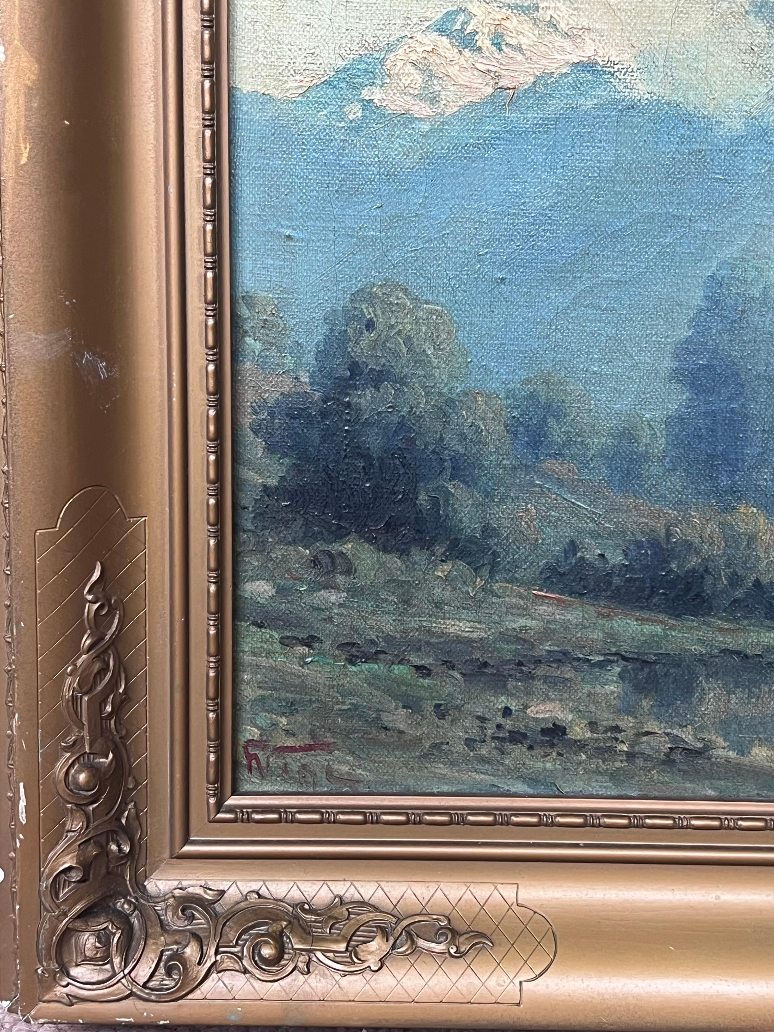 The Italian Alps Antique Italian Signed Oil Painting on Canvas Landscape View 1