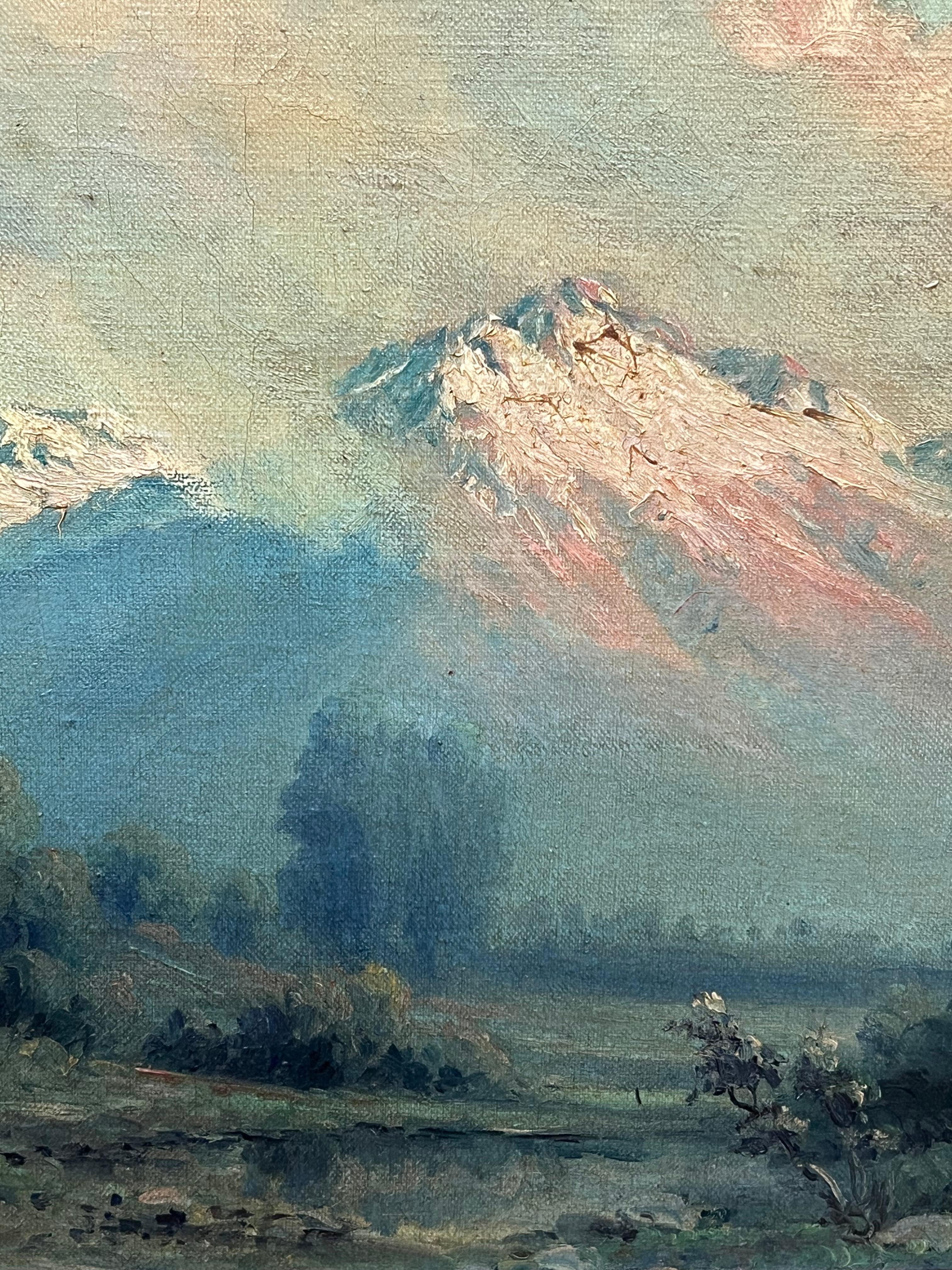 The Italian Alps Antique Italian Signed Oil Painting on Canvas Landscape View 2