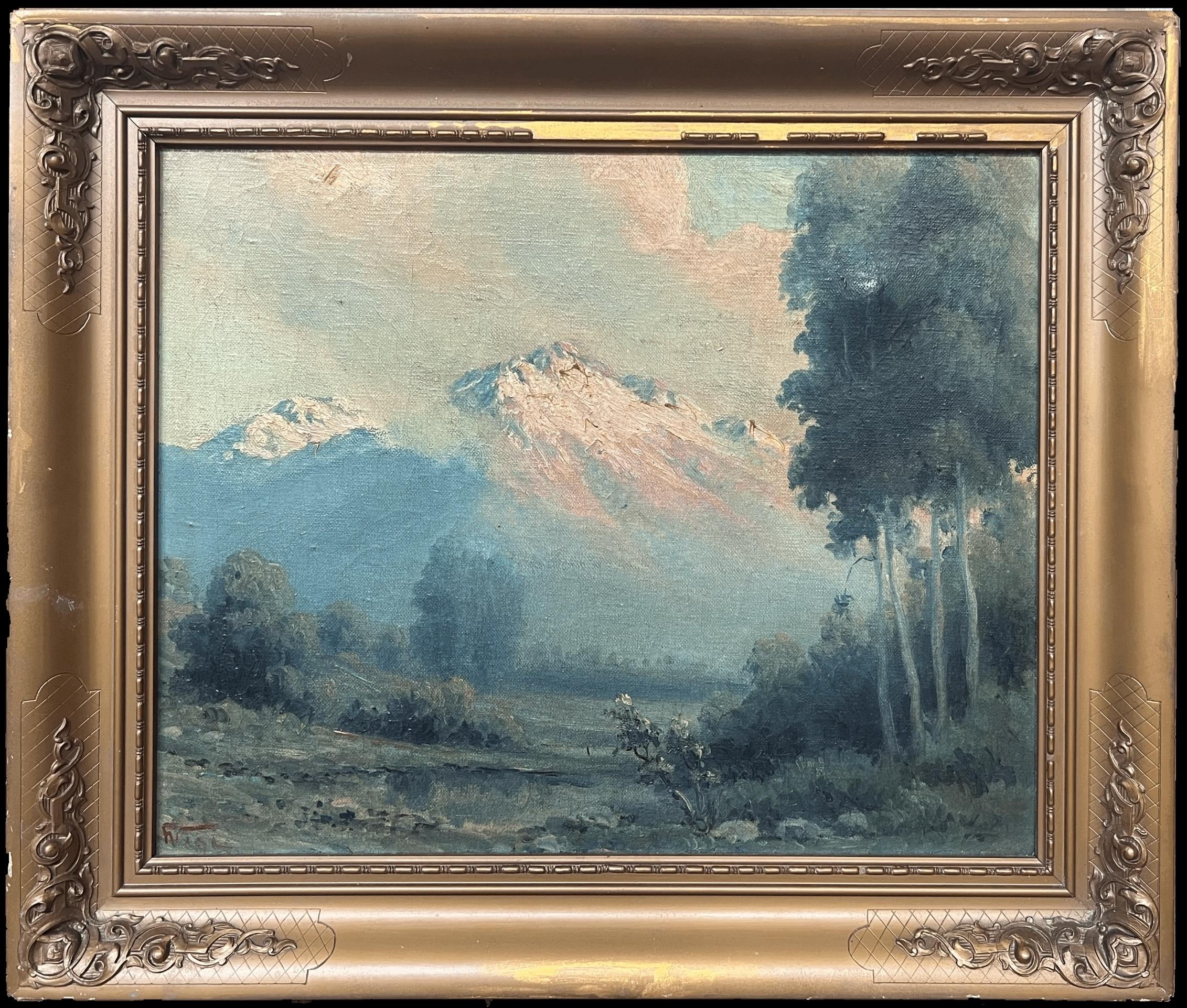 The Italian Alps Antikes italienisches signiertes Ölgemälde auf Leinwand Landschaftsansicht
