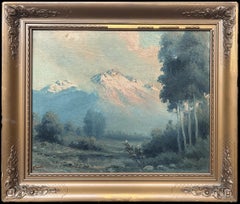 Le Alpi Italiane Antico dipinto ad olio su tela con firma italiana Vista Paesaggio