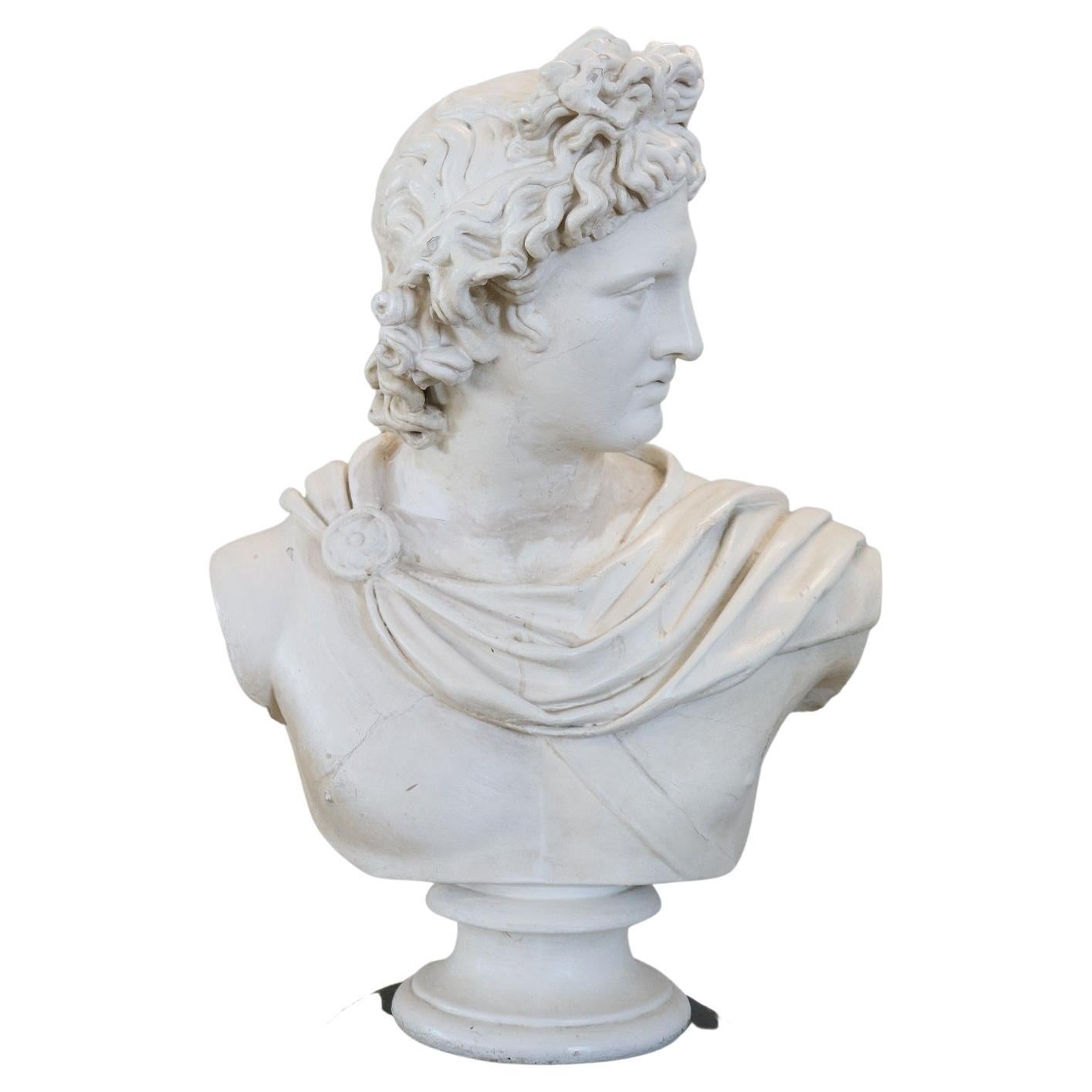 Early 20th Century Italian Sculpture Bust of Apollo in Plaster For Sale