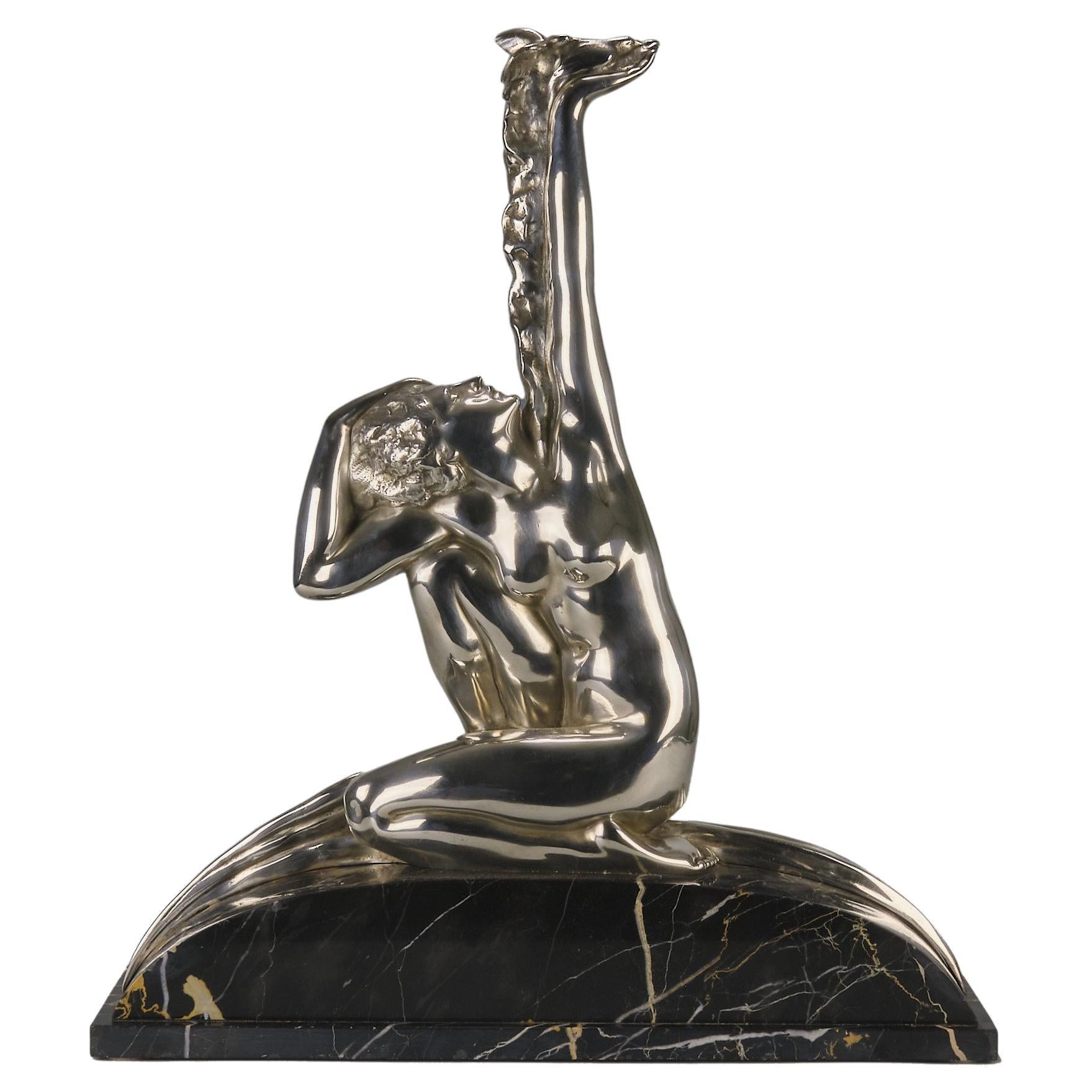 Early 20th Century Italian Sculpture "Woman with Dove" by Amadeo Gennarelli For Sale