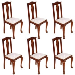 Antique Early 20th Century Italian Set of Six Chippendale Chairs , hand-carved Walnut