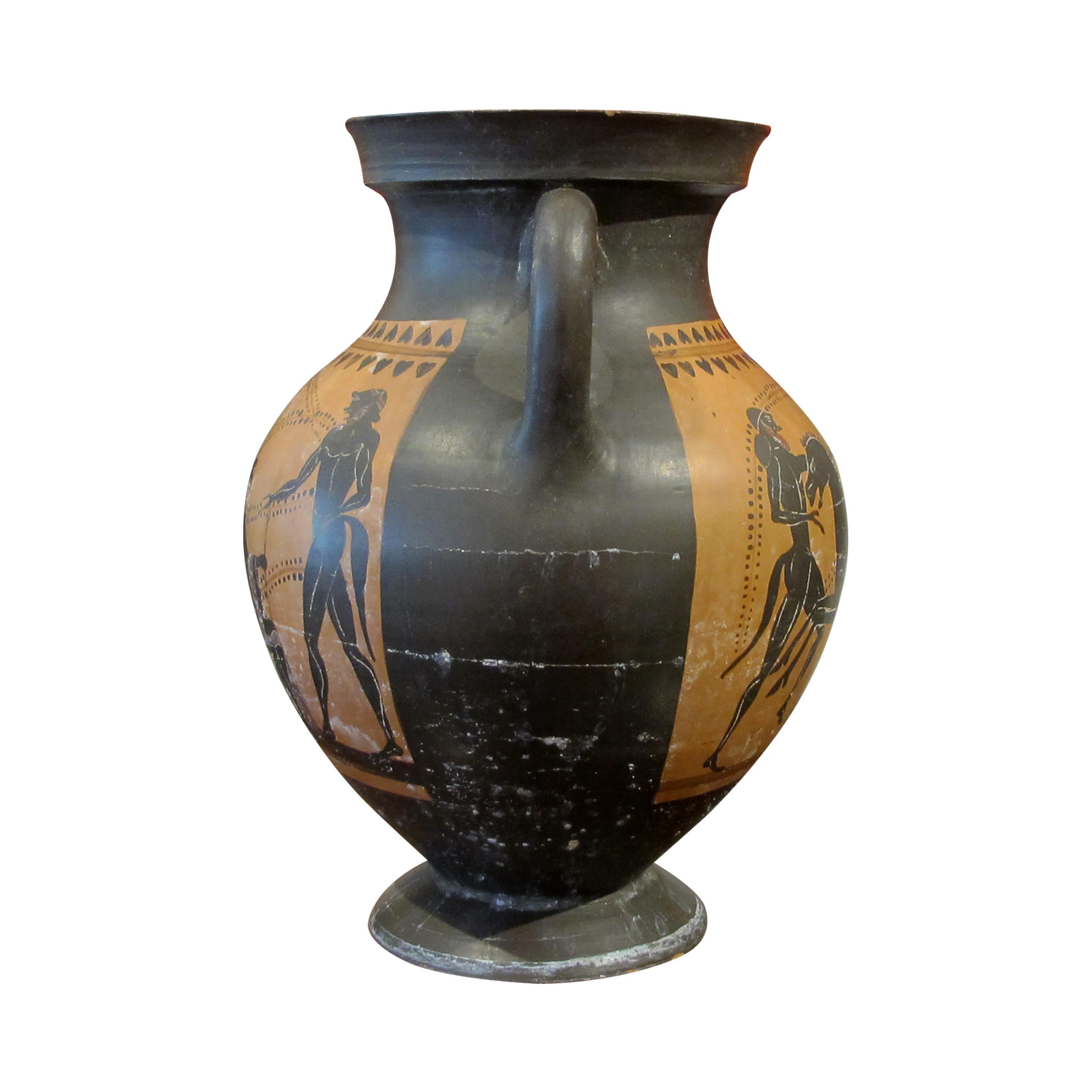 Ceramic Early 20th Century Italian Set Of Three Decorative Etruscan Style Lekythos Vases For Sale