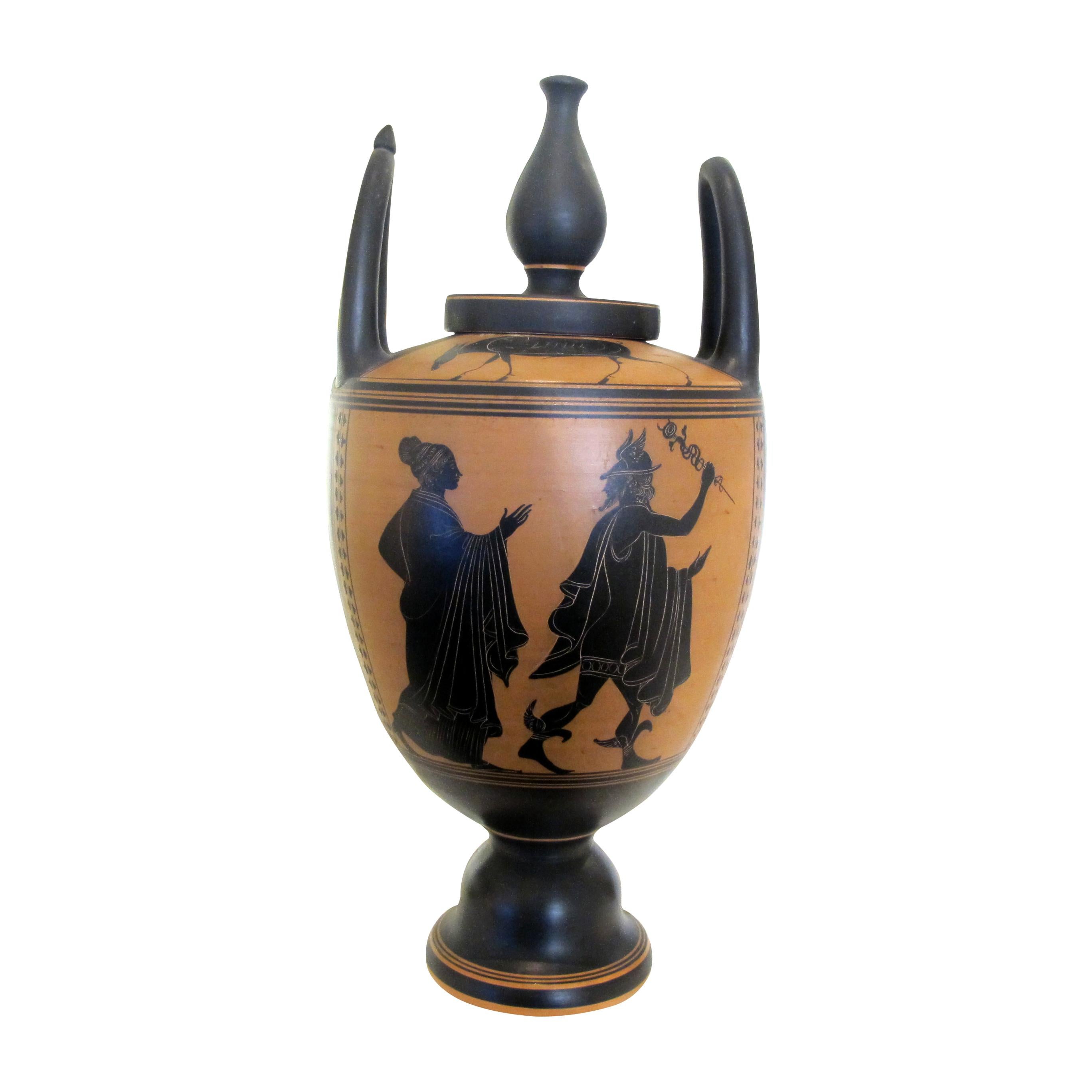 Ceramic Early 20th Century Italian Set Of Five Decorative Etruscan Style Lekythos Vases For Sale
