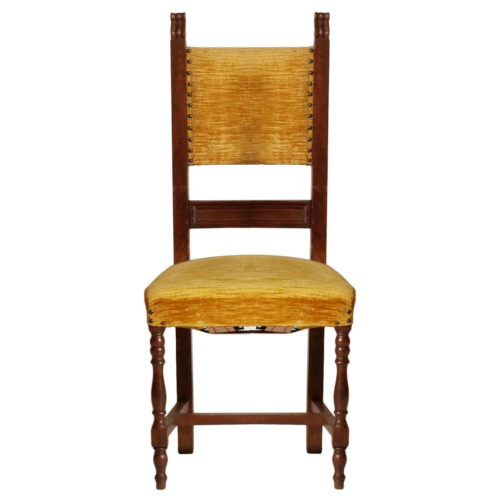 Renaissance Revival Antique Set Italian Six Renaissance Chairs Rocchetto in Walnut , Wax-Polished For Sale