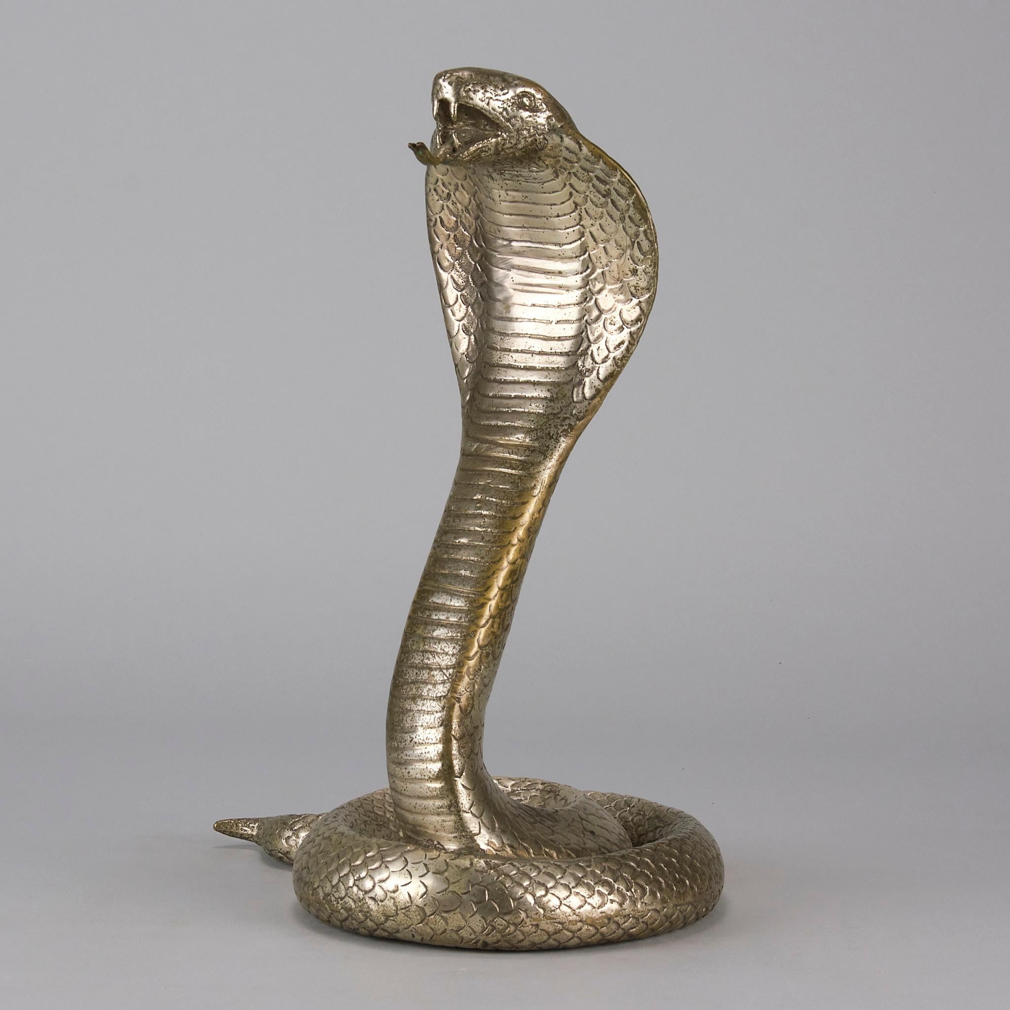 Italienische versilberte Bronze des frühen 20. Jahrhunderts „Rearing Snake“ im Angebot 4