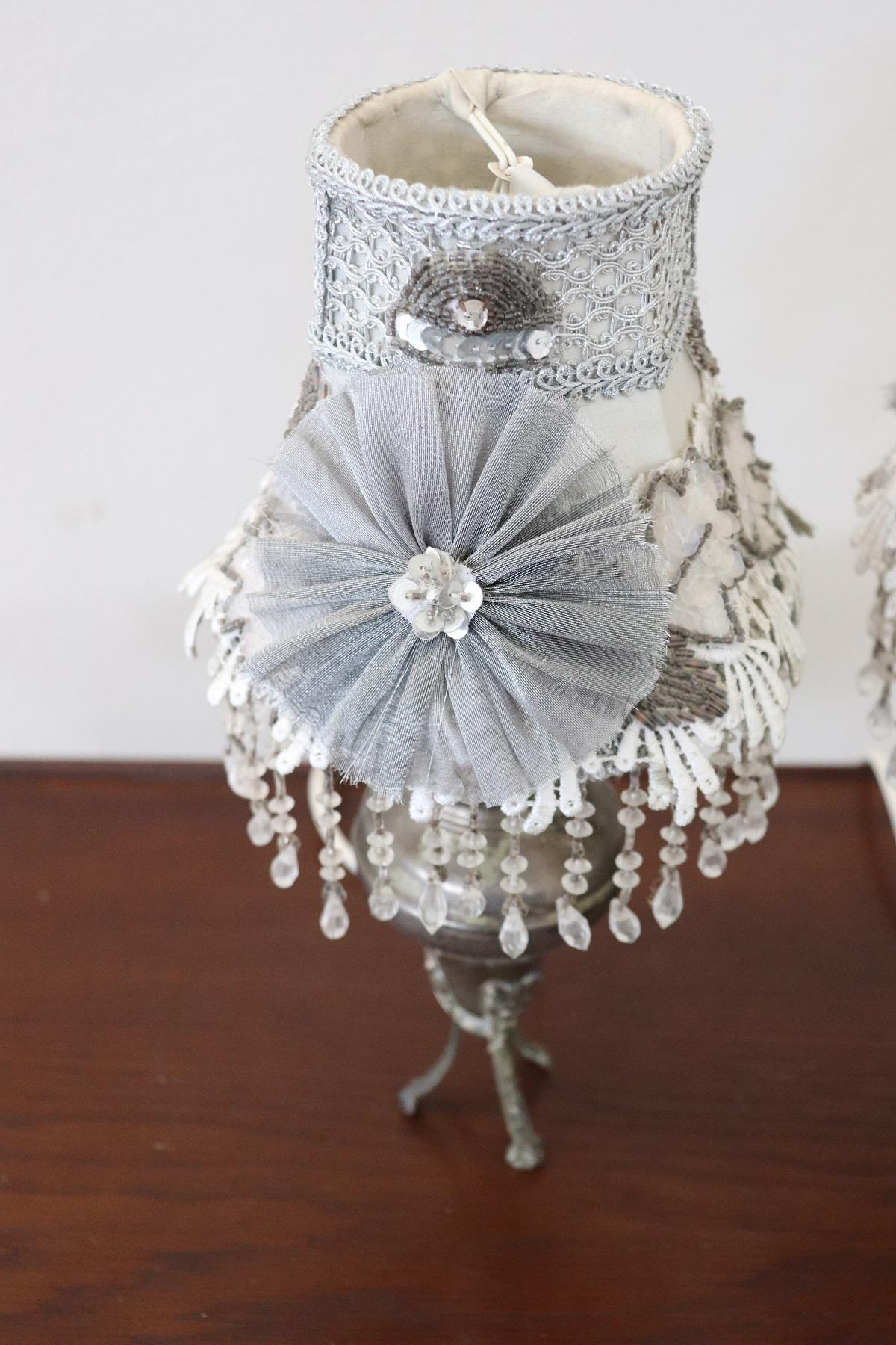 Early 20th Century Italian Silvered Metal Pair of Table Lamp In Good Condition In Casale Monferrato, IT