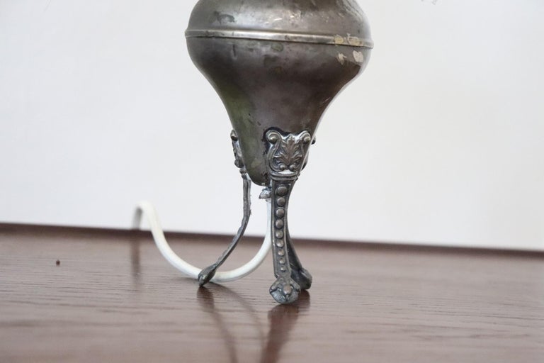 Early 20th Century Italian Silvered Metal Pair of Table Lamp For Sale 4