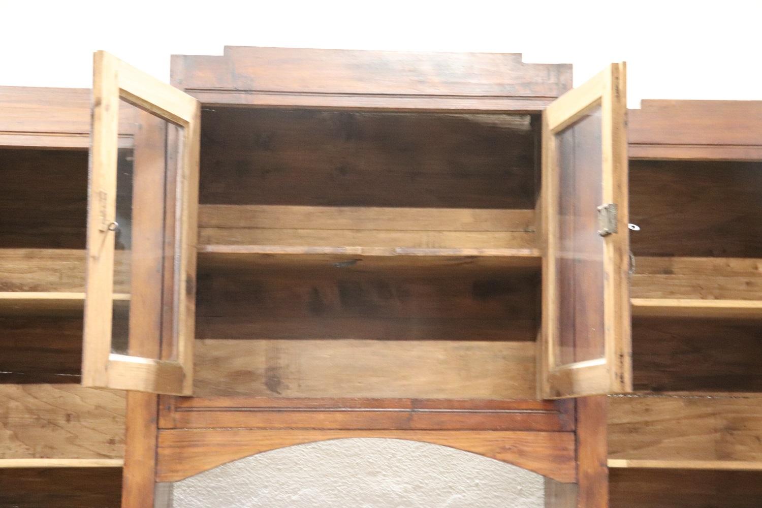 Early 20th Century Italian Solid Fir Wood Arched Bookcase For Sale 1