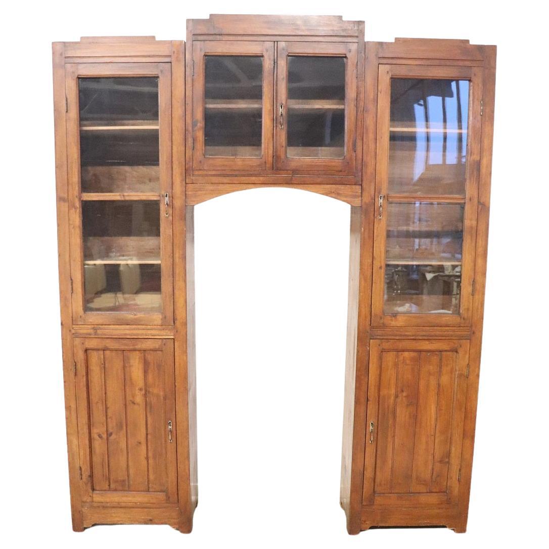 Early 20th Century Italian Solid Fir Wood Arched Bookcase For Sale