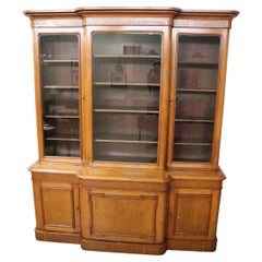 Antique Early 20th Century Italian Solid Oak Wood Large Bookcase