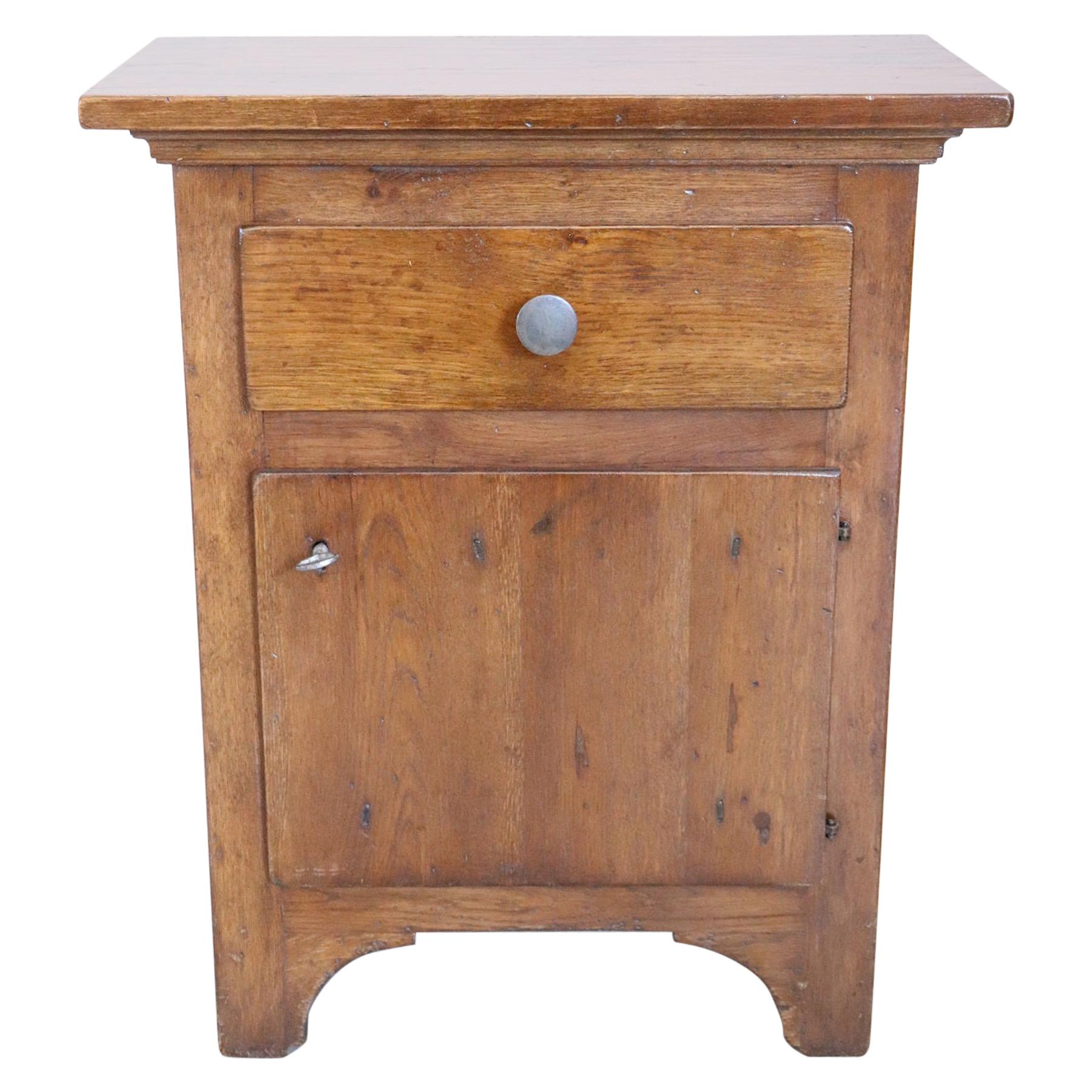 Early 20th Century Italian Solid Oak Wood Rustic Nightstand
