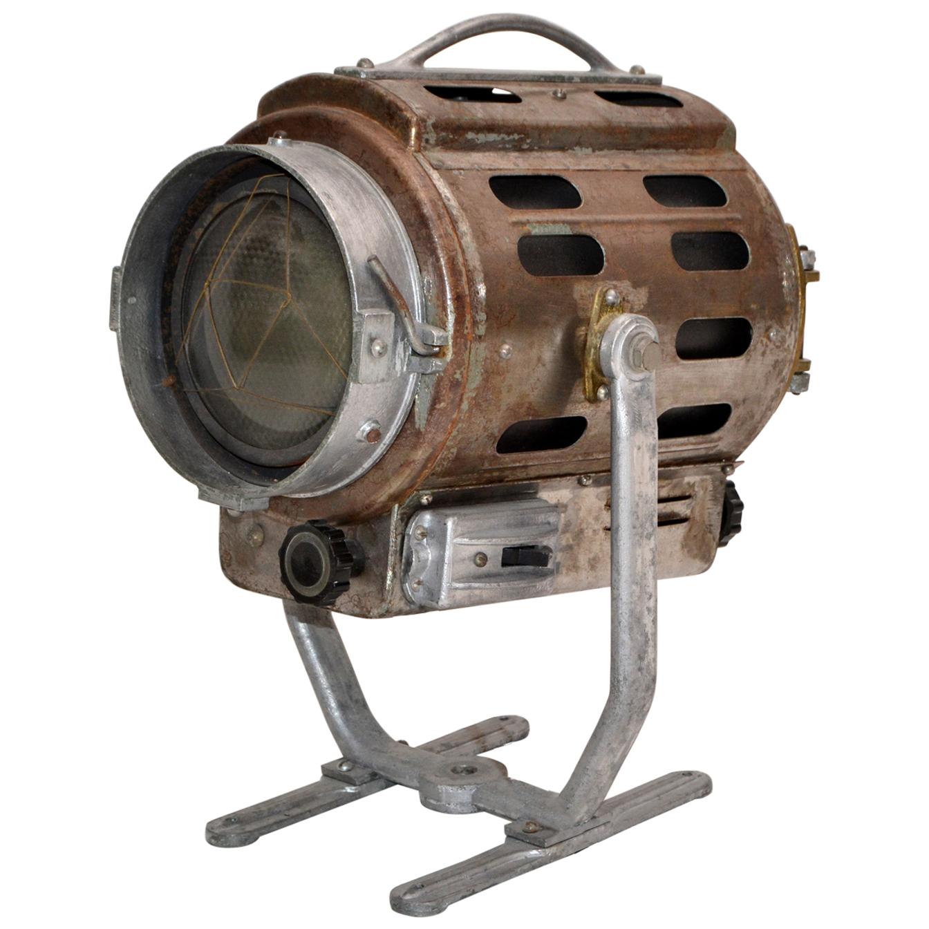 Early 20th Century Italian Steel Theater Cinema Lamp Spotlight Industrial For Sale