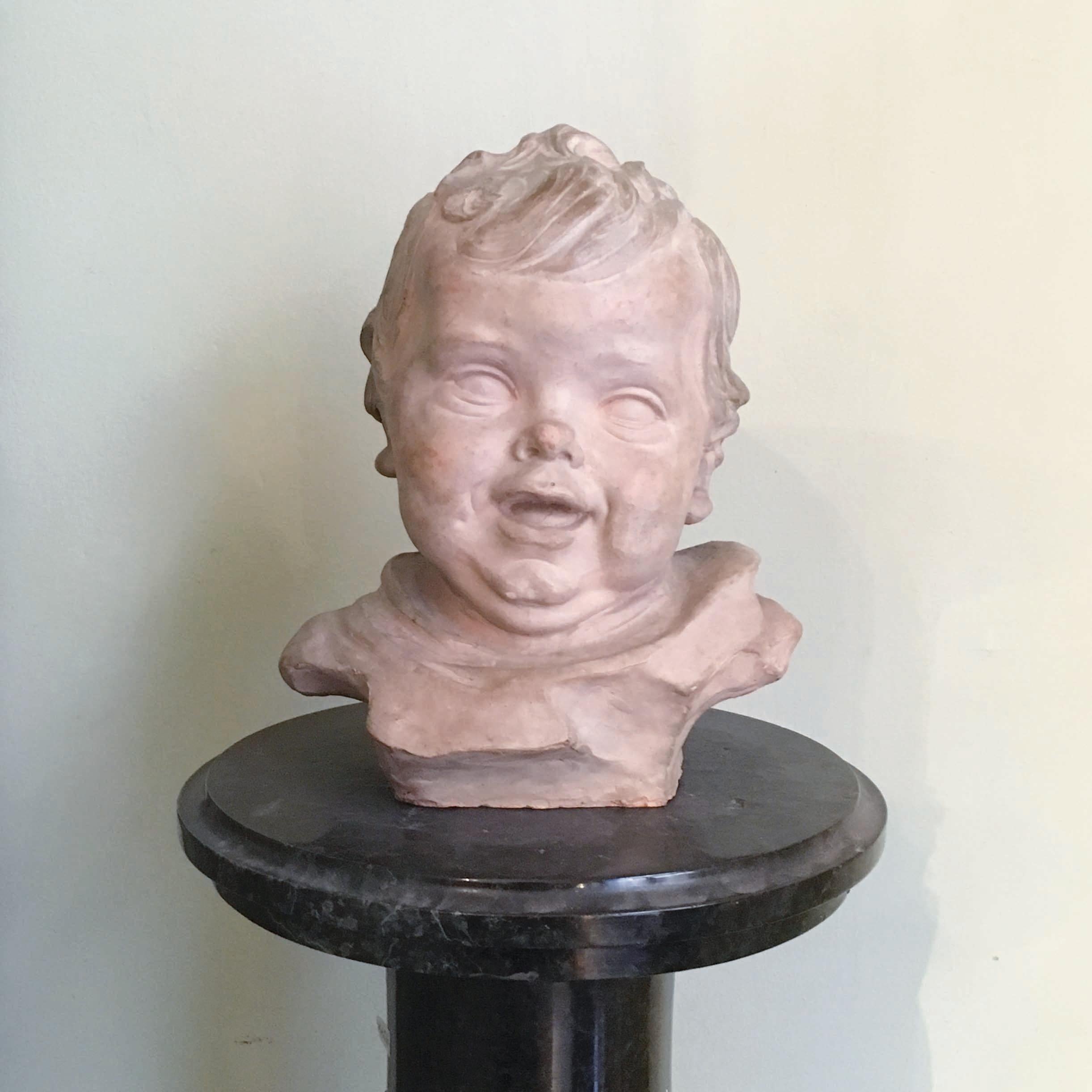 Early 20th Century Italian Terracotta Bust of a Child by Ferrante Zambini In Good Condition For Sale In Firenze, Tuscany