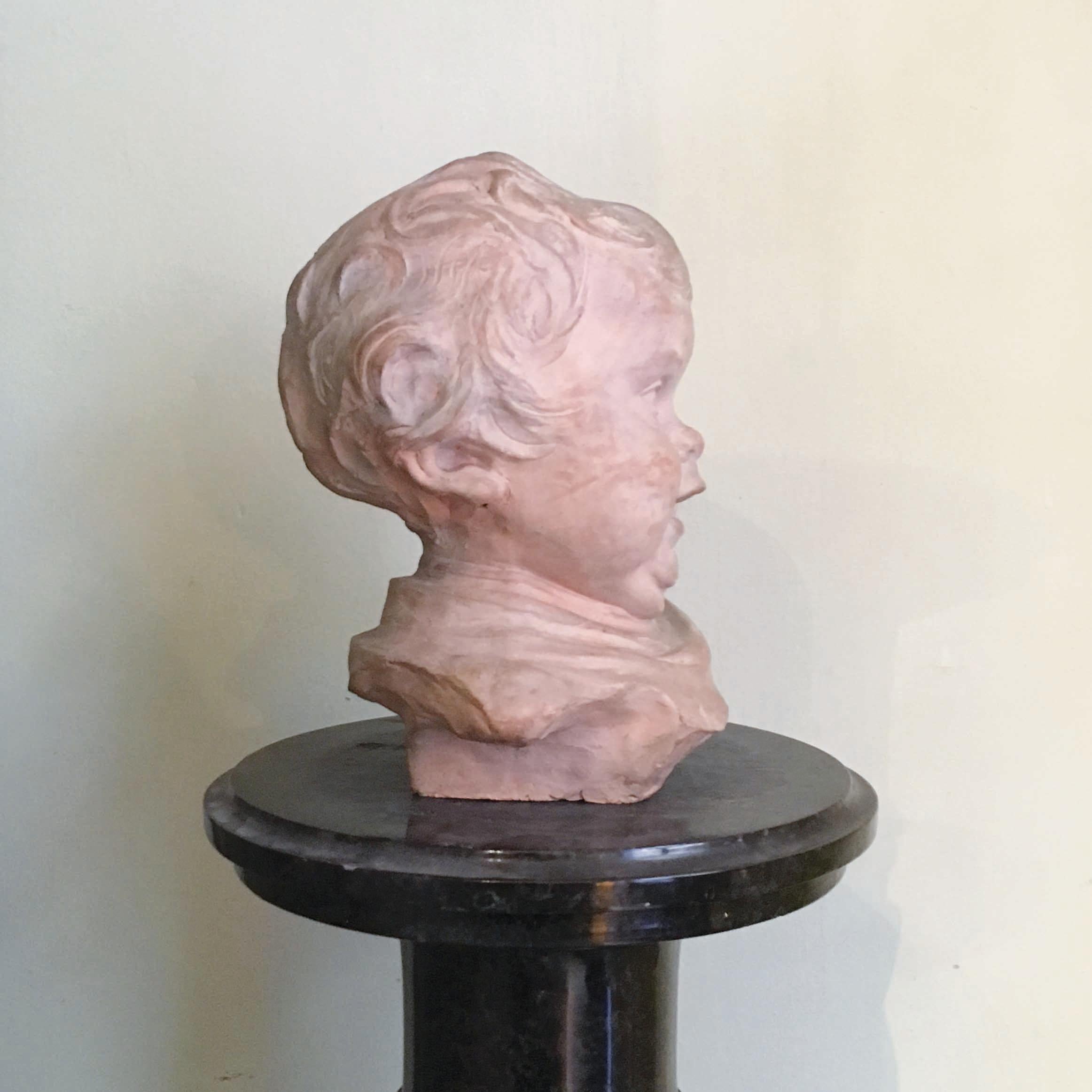 Busto di bambino in terracotta di Ferrante Zambini dei primi del Novecento in vendita 4