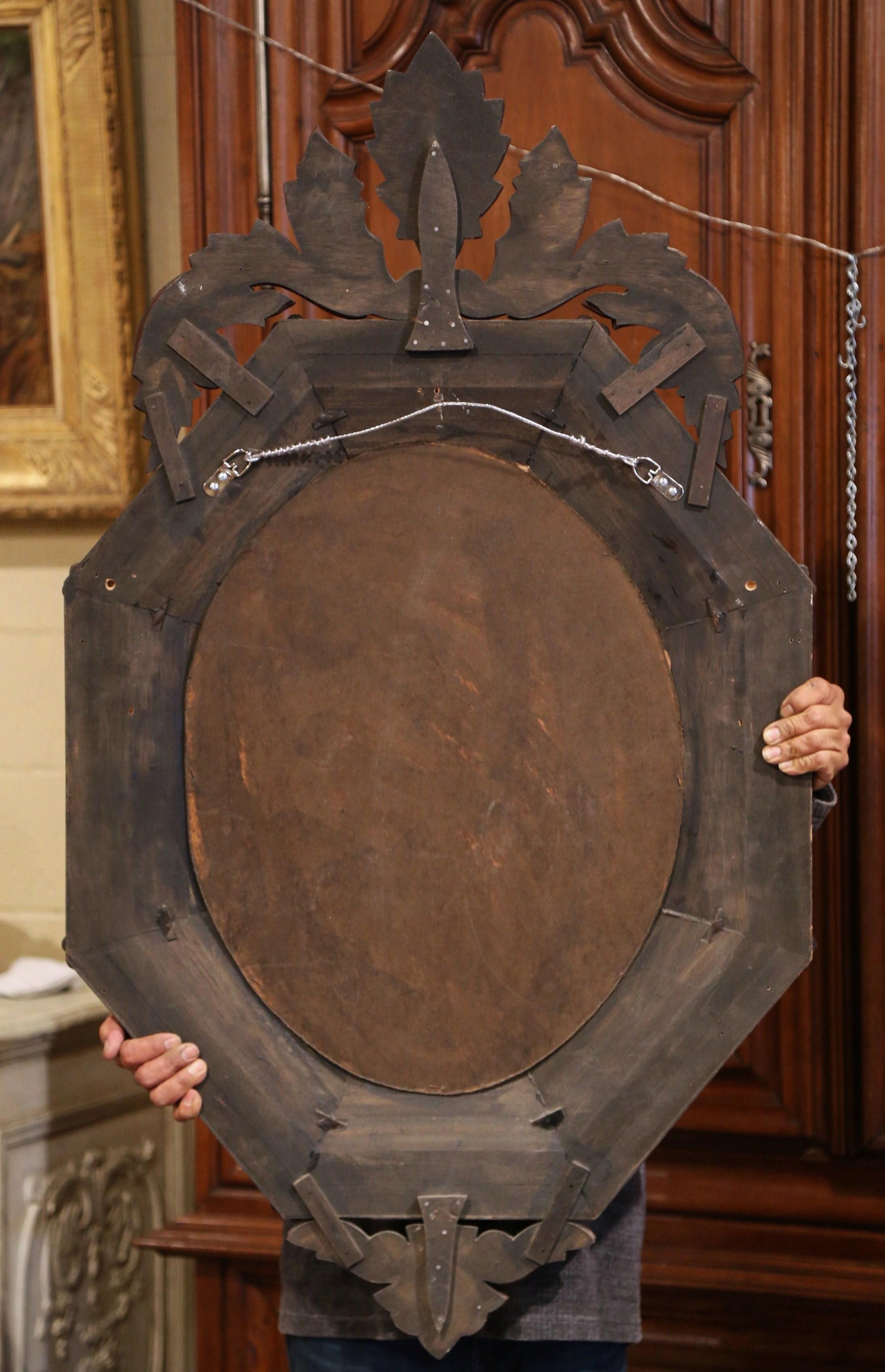 Early 20th Century Italian Venetian Octagonal Mirror with Painted Floral Etching 3