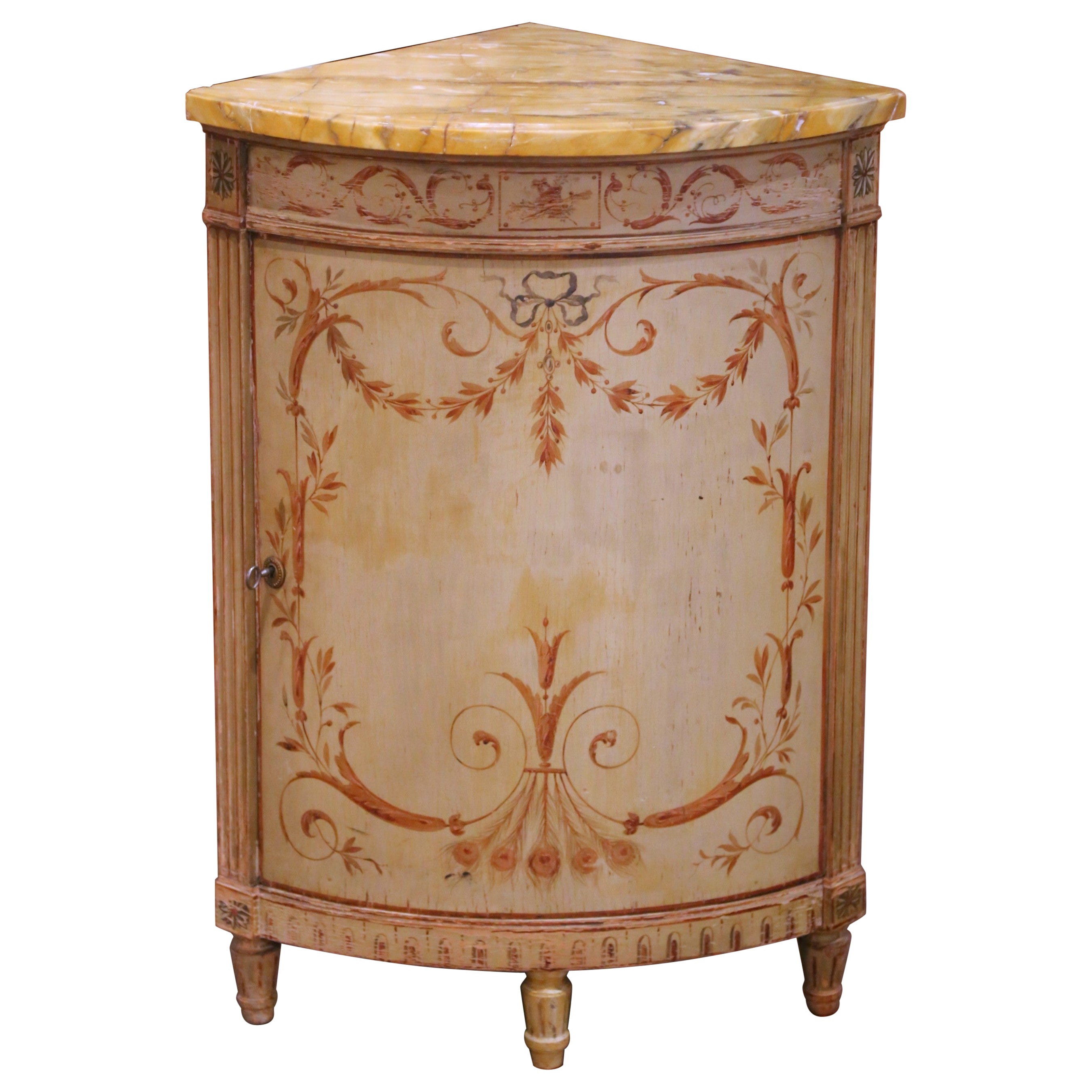 Early 20th Century Italian Venetian Painted Corner Cabinet with Marble Top