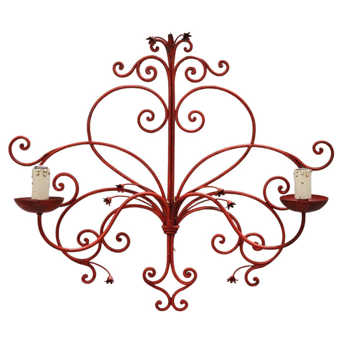 Early 20th Century Italian Wall Light or Sconce in Red Lacquered Iron