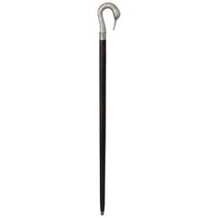 Antique Early 20th Century Italian Walnut and Silver Plate Walking Stick, 1920s