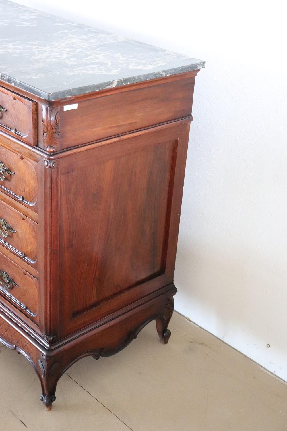Mid-20th Century Early 20th Century Italian Walnut Antique Chest of Drawers with Marble Top