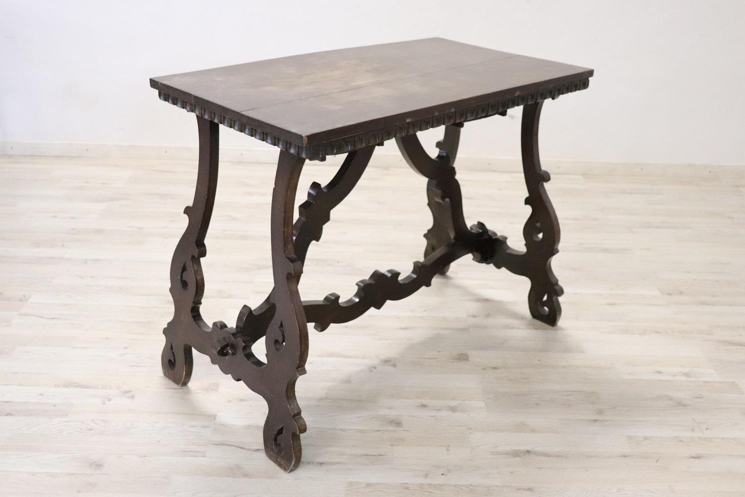 Mid-20th Century Early 20th Century Italian Walnut Small Fratino Table or Desk with Lyre Legs