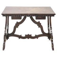 Early 20th Century Italian Walnut Small Fratino Table or Desk with Lyre Legs