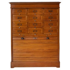 Early 20th Century Italian Wooden Filing Cabinet with Tambour Door